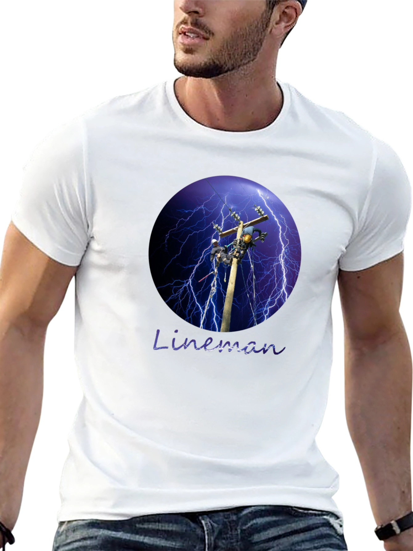 Lineman Lightning Storm Black T-Shirt