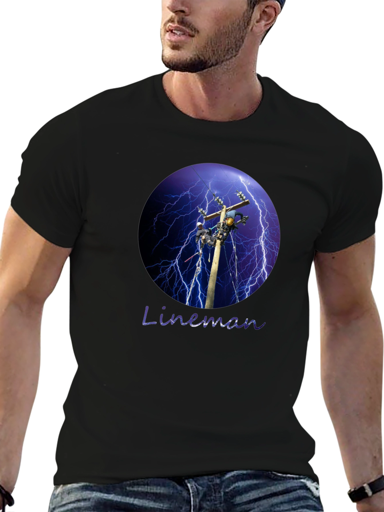Lineman Lightning Storm Black T-Shirt