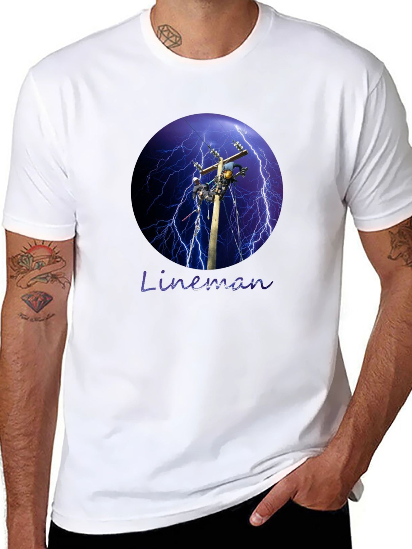Lineman Lightning Storm Black T-Shirt