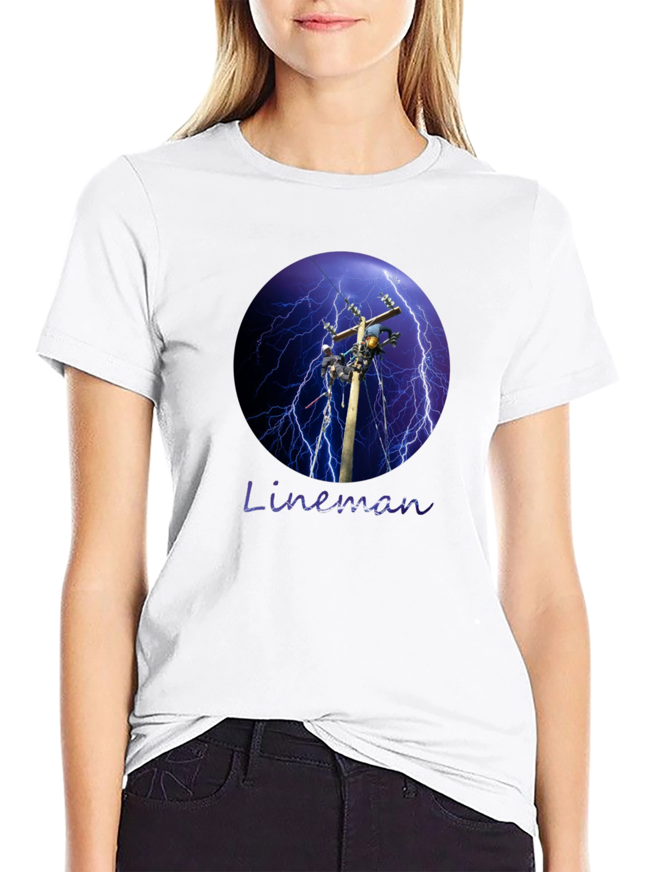 Lineman Lightning Storm Black T-Shirt