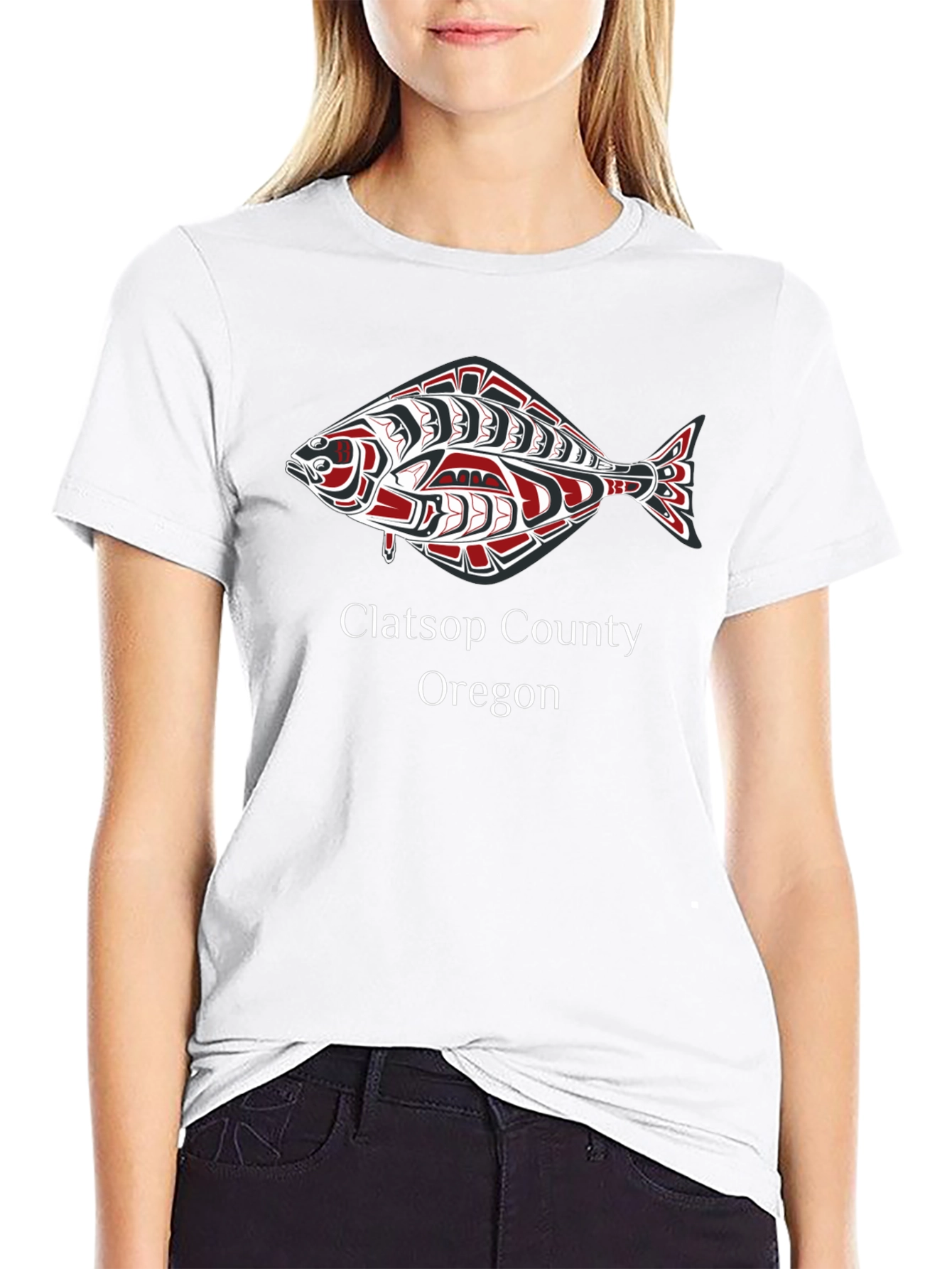 Clatsop County Oregon Fish Graphic Tee - Black