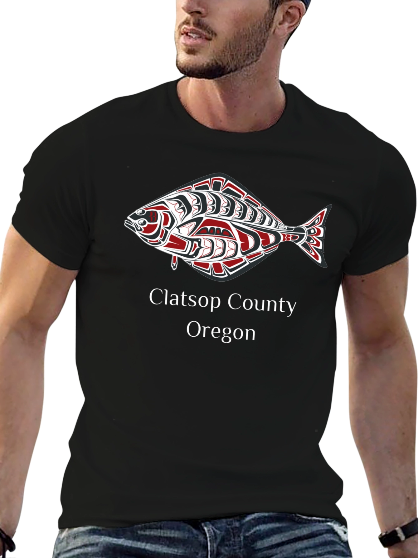 Clatsop County Oregon Fish Graphic Tee - Black