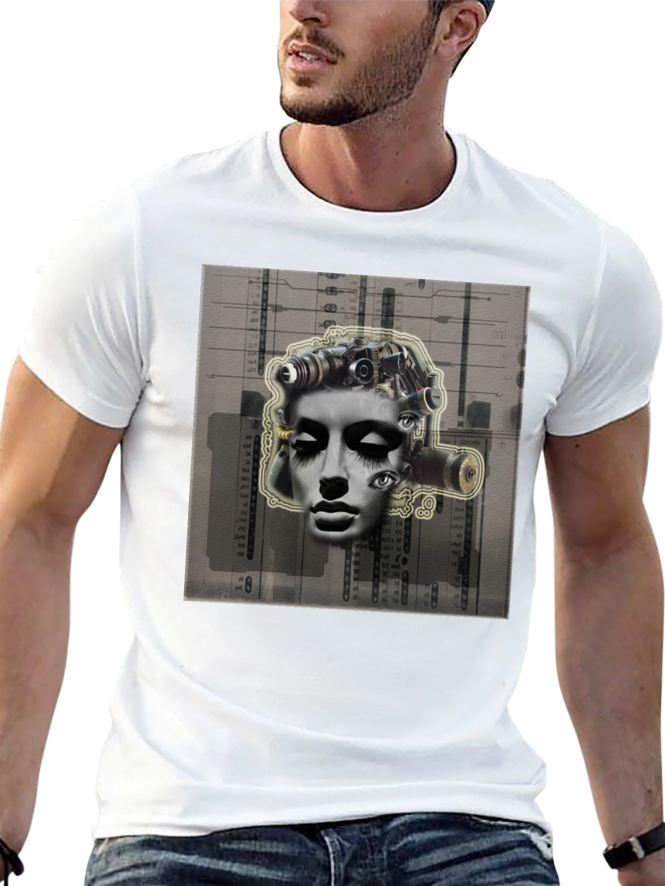 Surreal Face Graphic Tee - Unique Art Print
