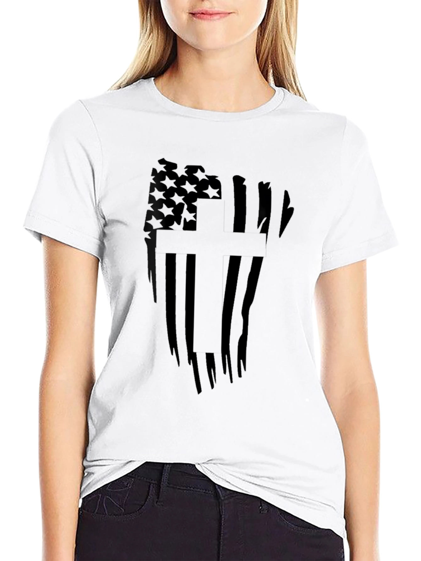 Distressed American Flag Cross Graphic Tee