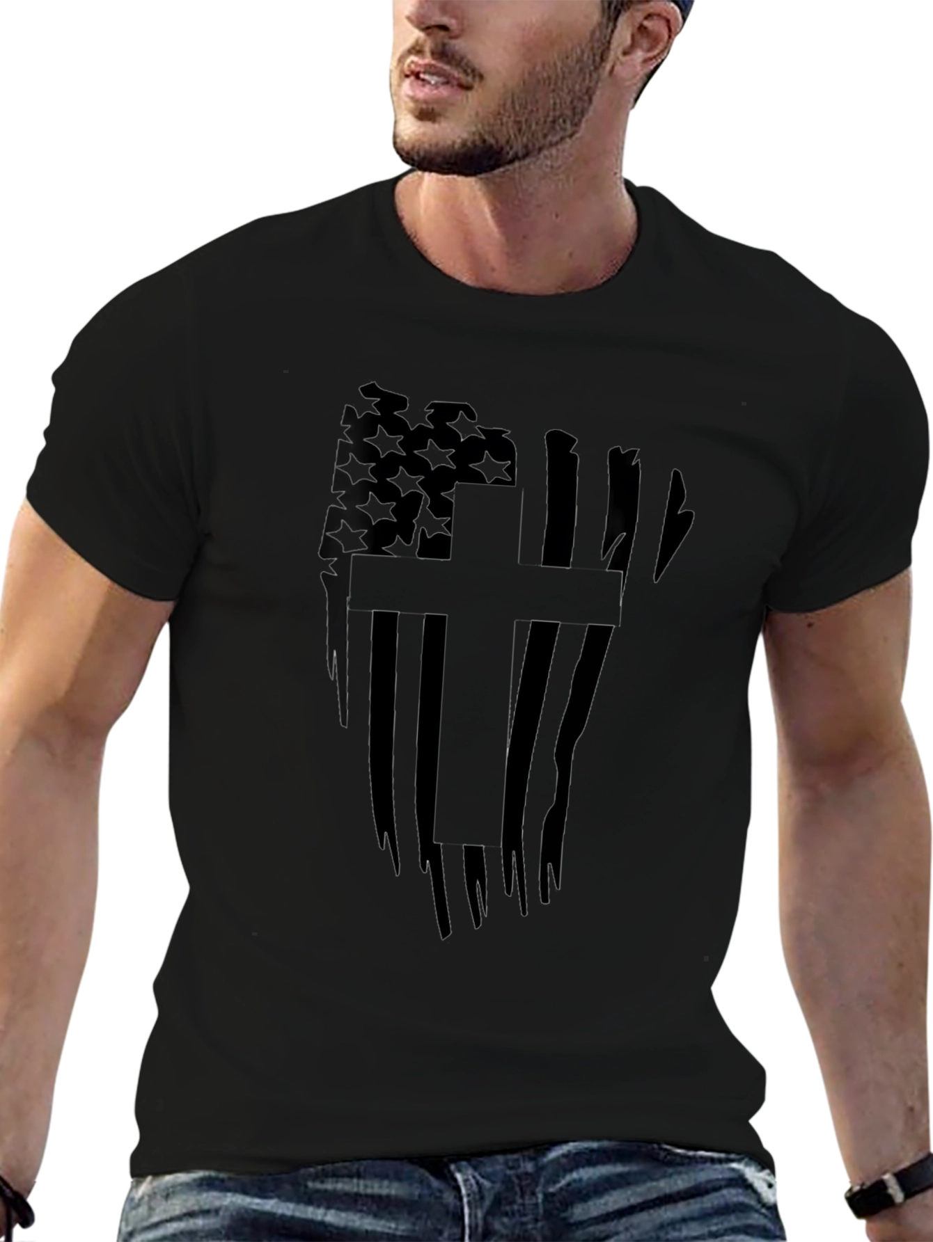 Distressed American Flag Cross Graphic Tee