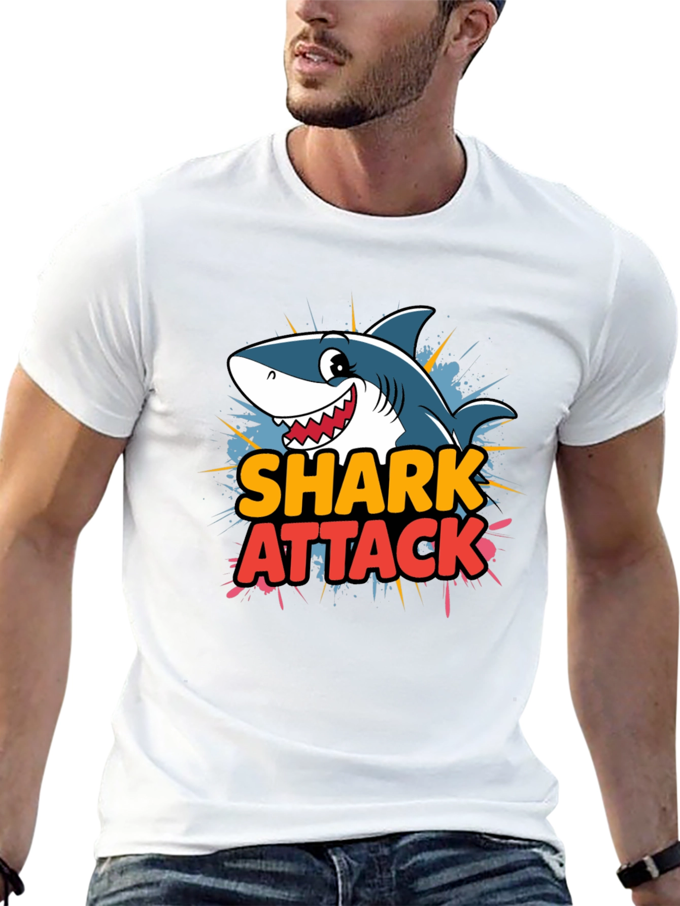 Shark Attack Cartoon Graphic T-Shirt