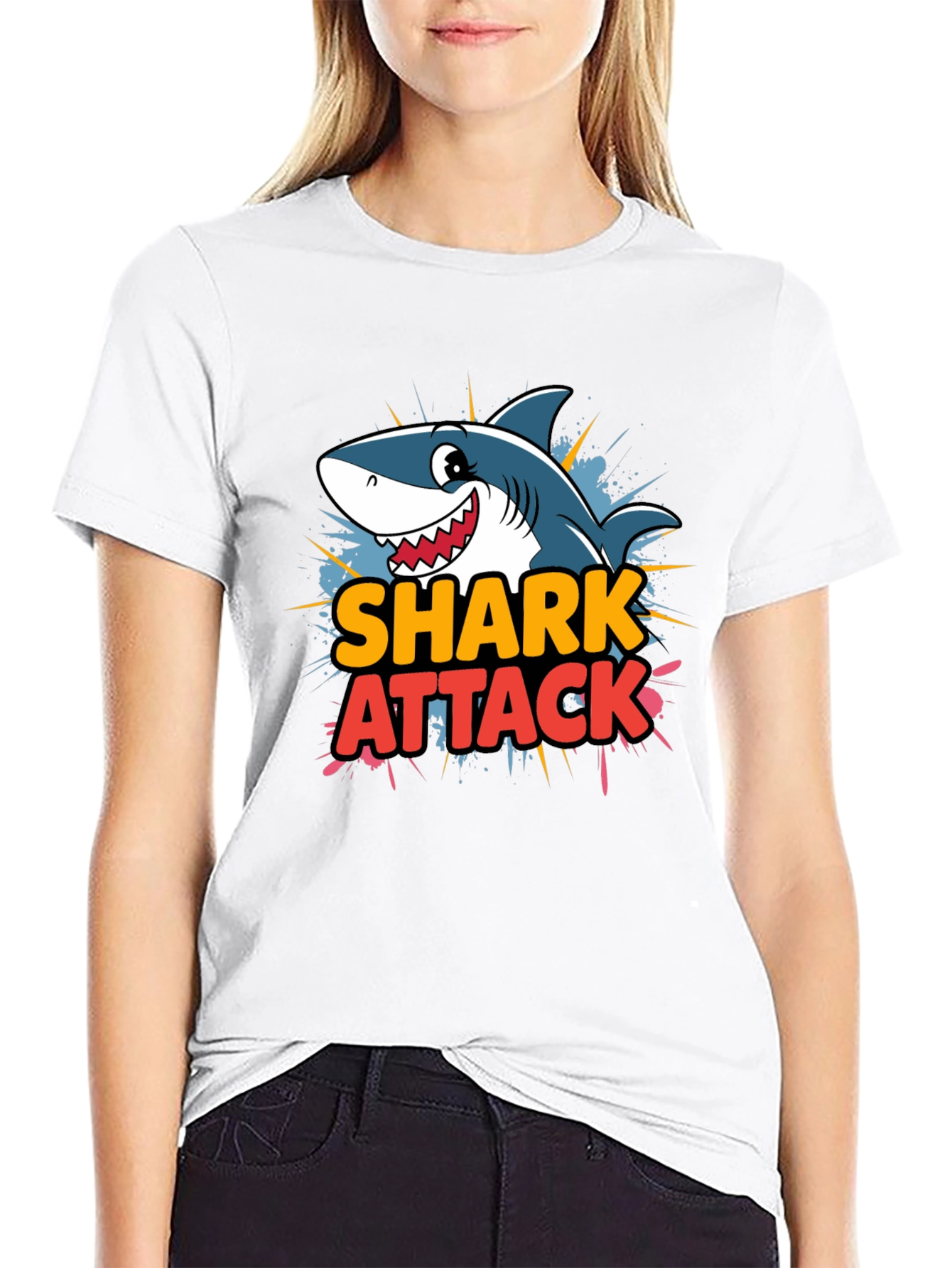 Shark Attack Cartoon Graphic T-Shirt