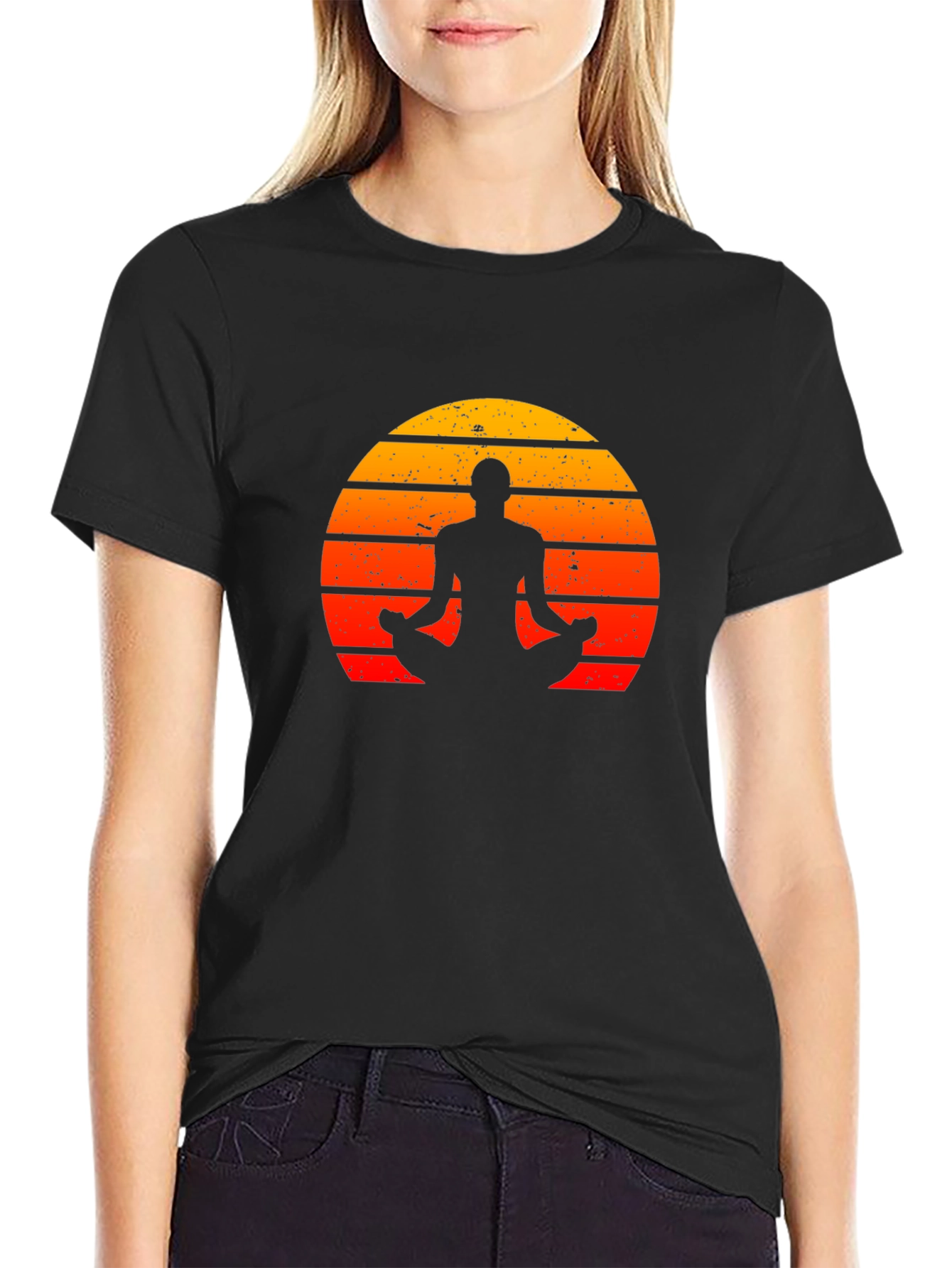 Yoga Silhouette Sunset Graphic T-Shirt