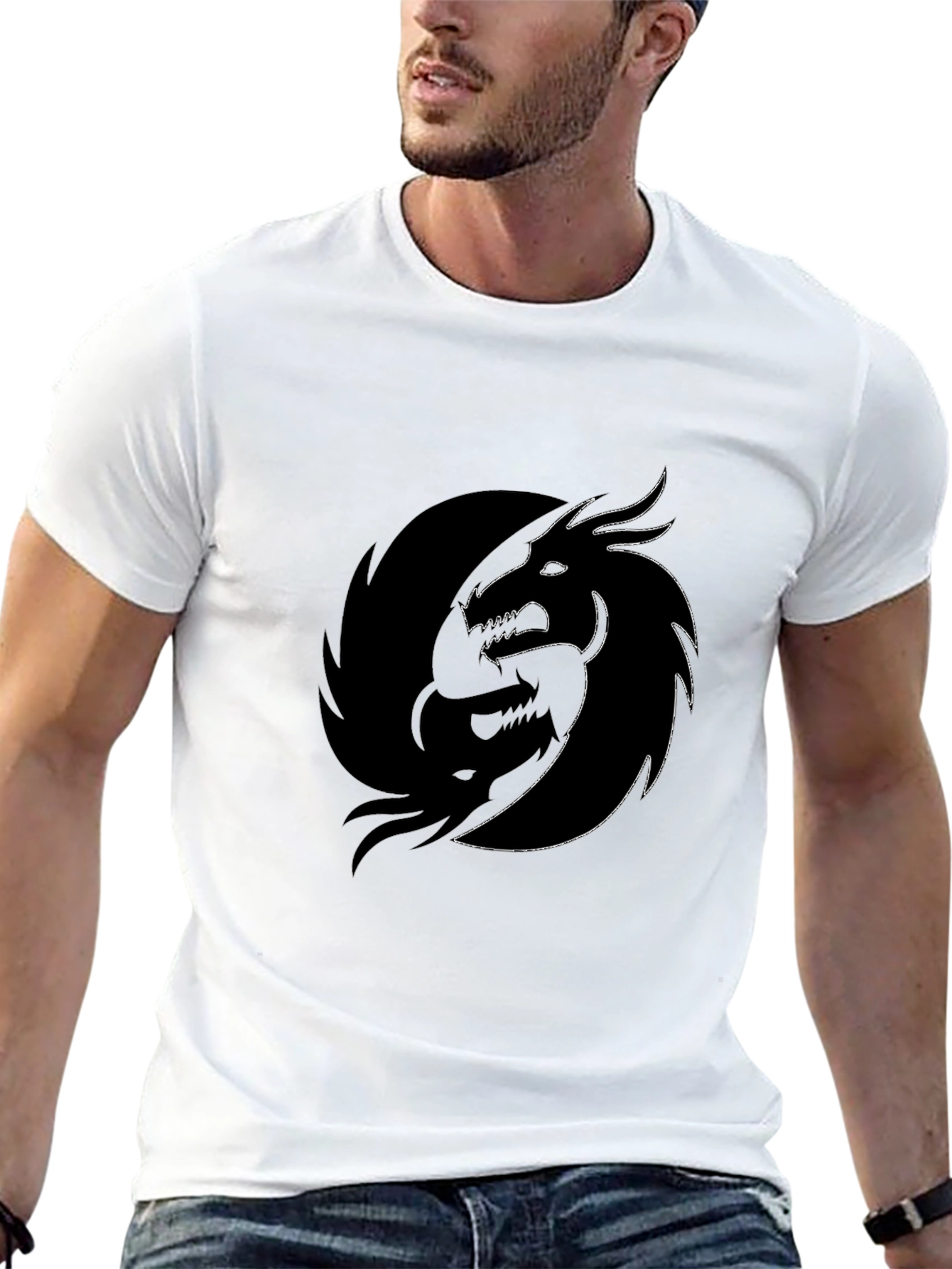 Yin Yang Dragon Graphic Tee - Black Crew Neck