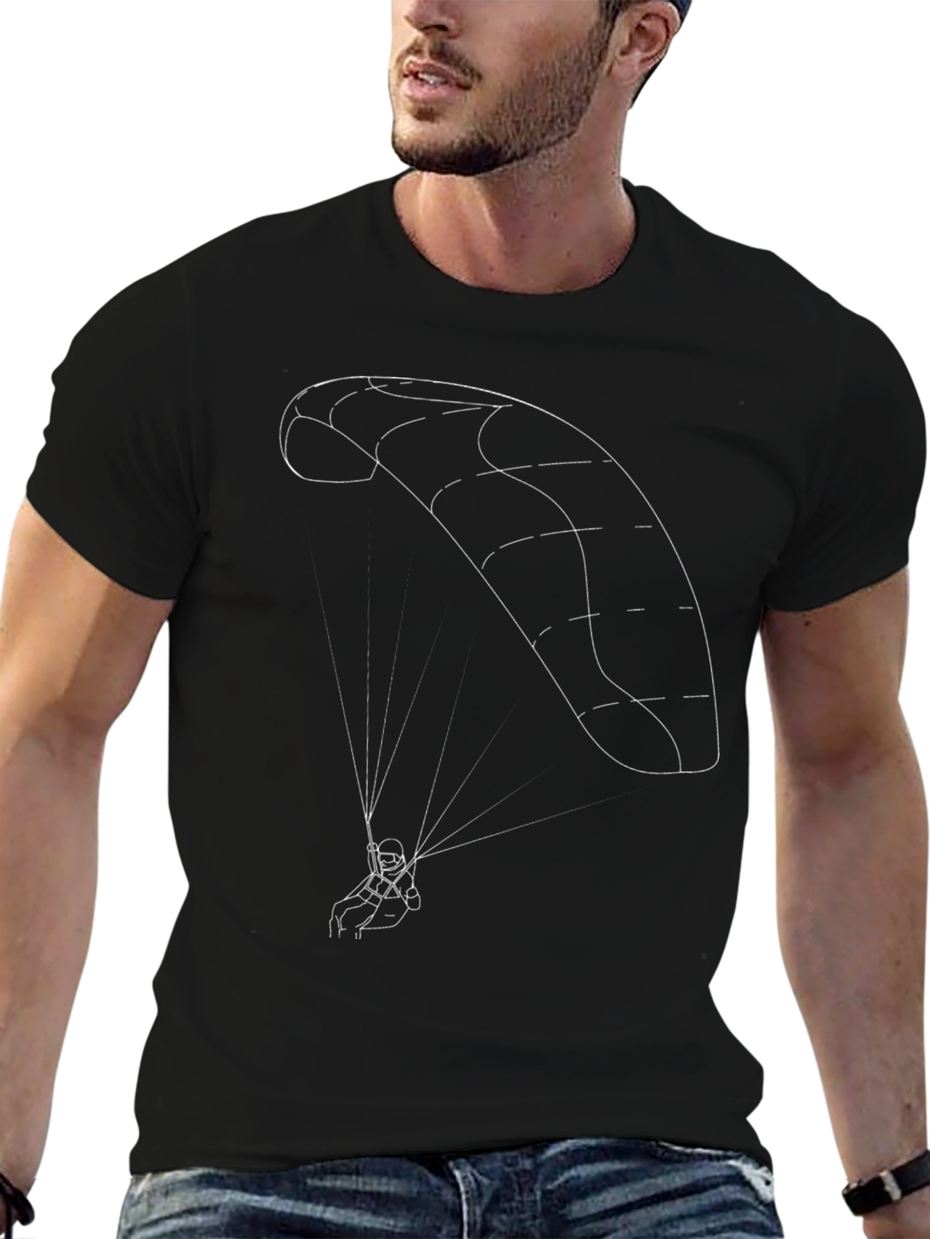 Paragliding Graphic Tee - Black Cotton T-Shirt