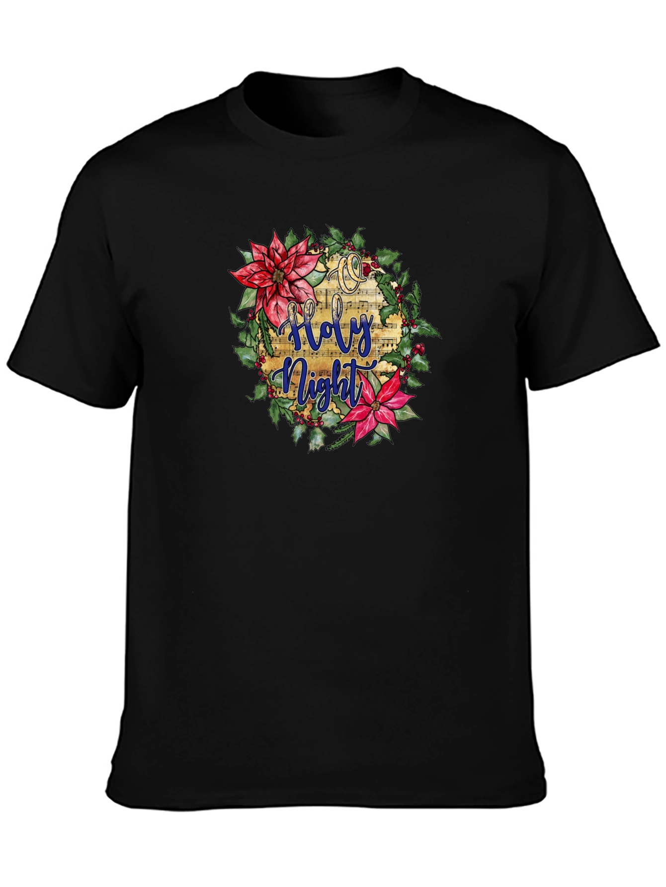 Holy Night Floral Wreath Black T-Shirt