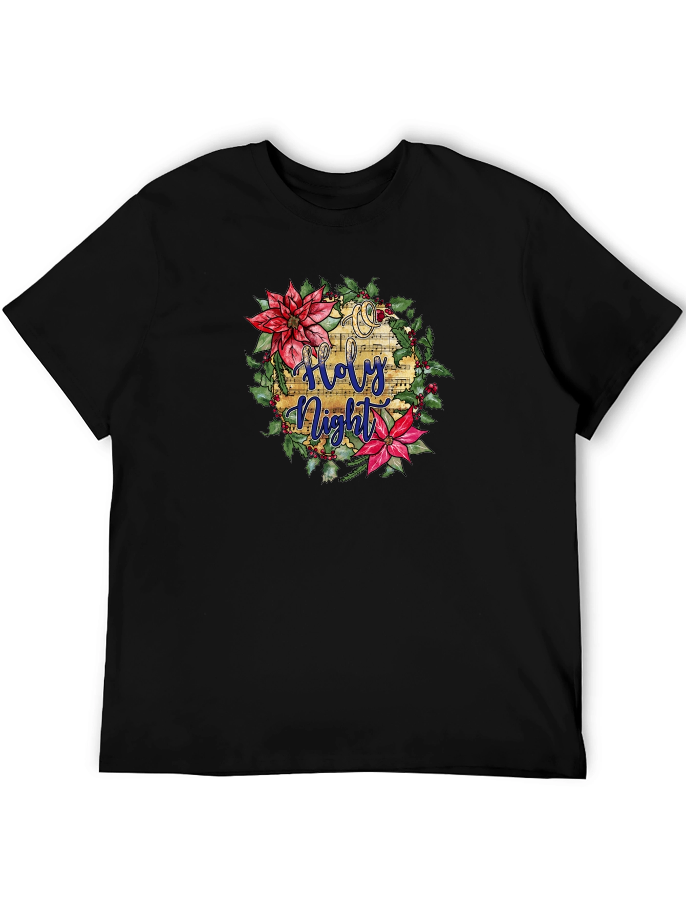 Holy Night Floral Wreath Black T-Shirt