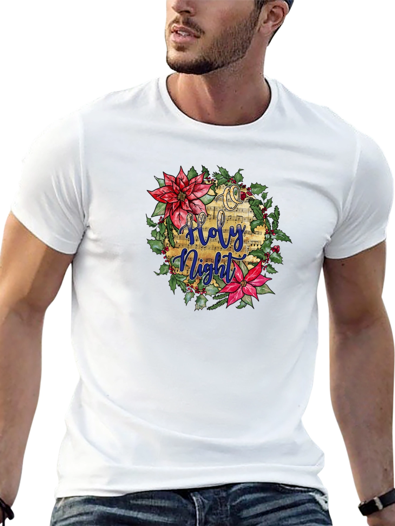 Holy Night Floral Wreath Black T-Shirt