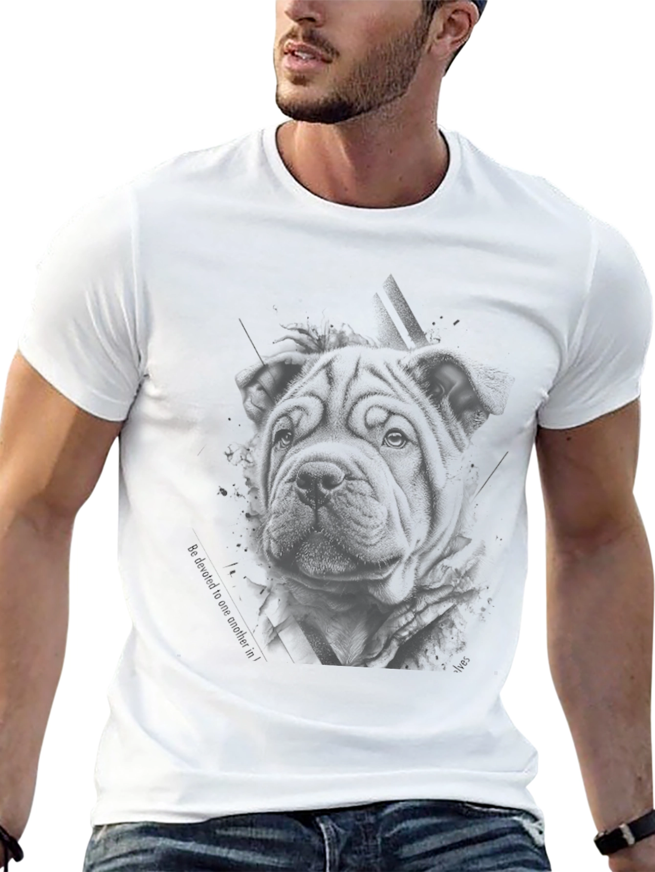 Shar Pei Dog Graphic Print T-Shirt - Black