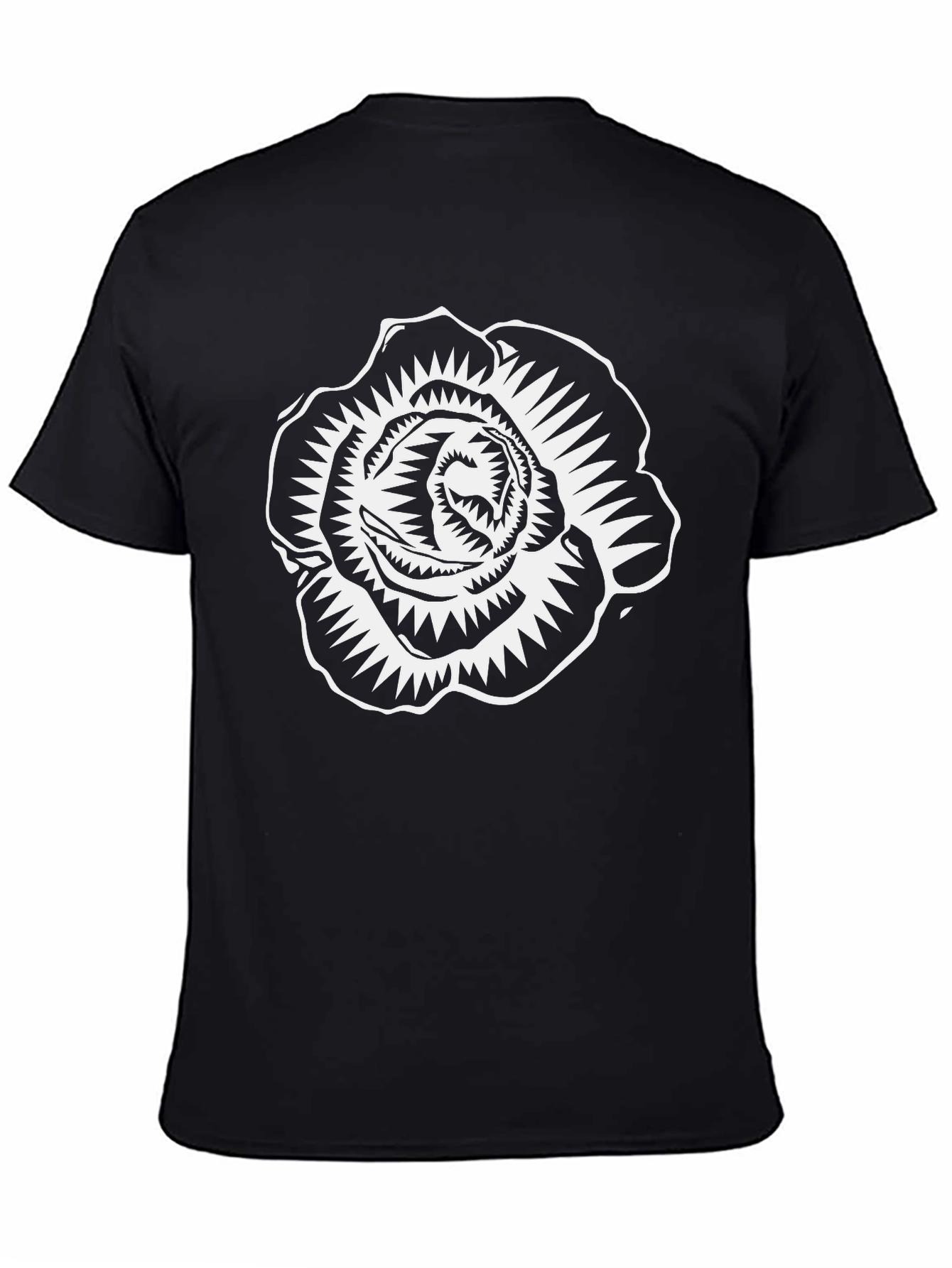 Black T-Shirt with White Rose Graphic