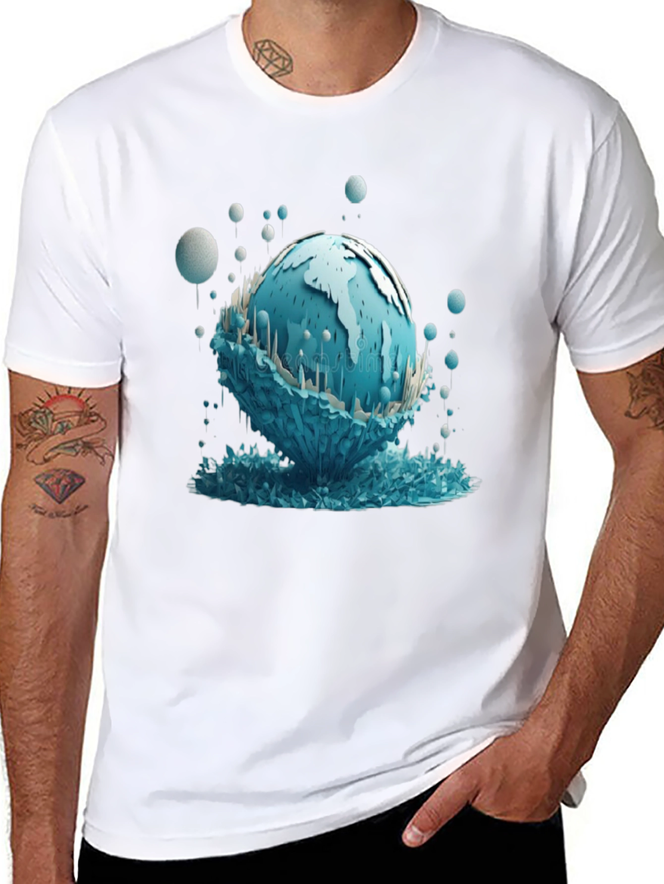 Globe Graphic Tee - Unique Water Design Black T-Shirt