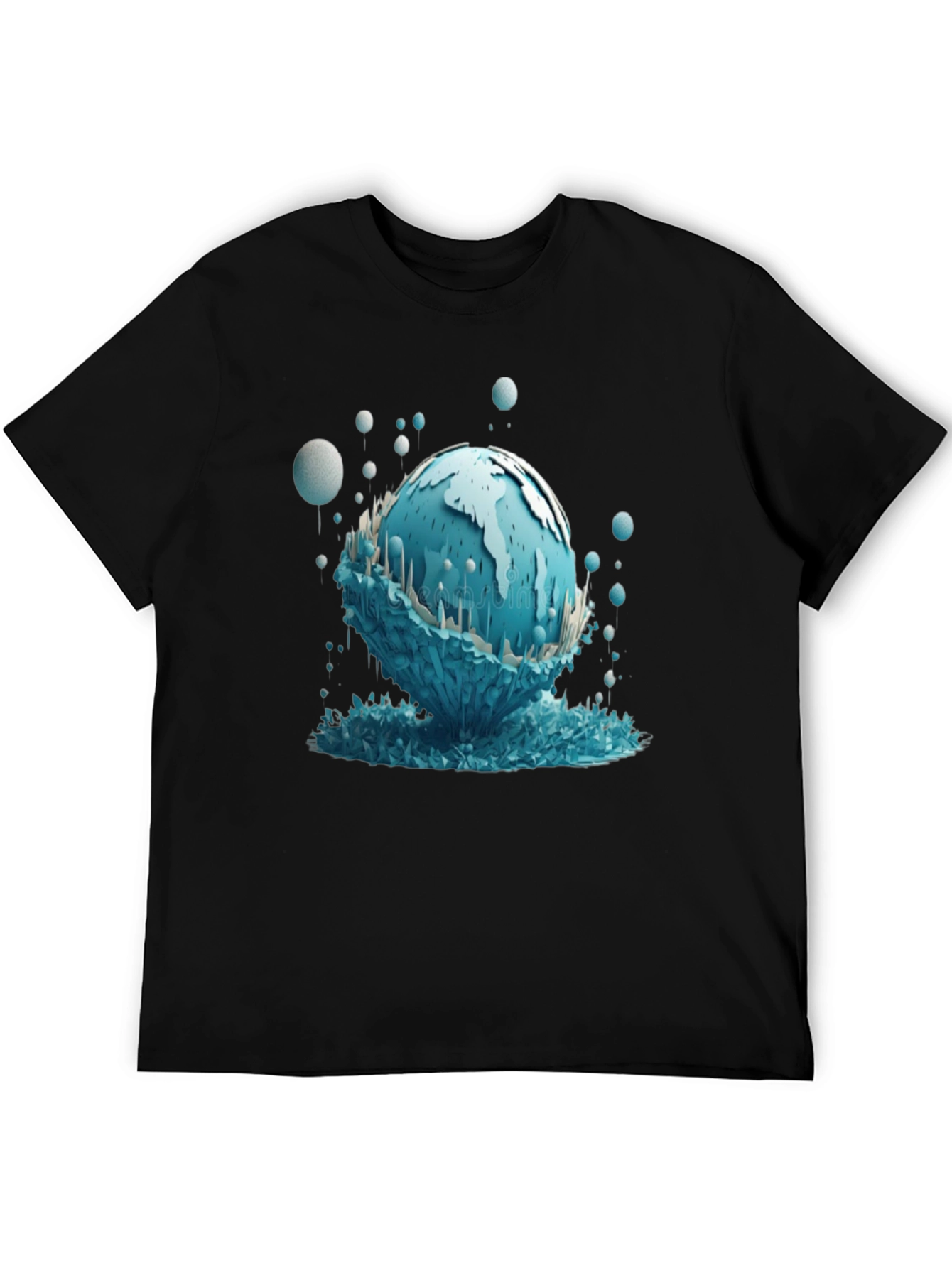 Globe Graphic Tee - Unique Water Design Black T-Shirt