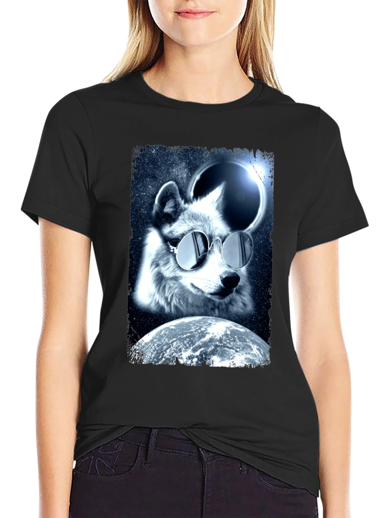Cool Wolf in Space T-Shirt - Unique Graphic Tee