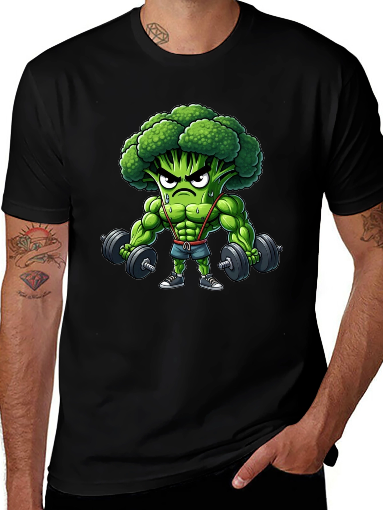 Broccoli Bodybuilder Graphic Tee - Funny Gym Shirt
