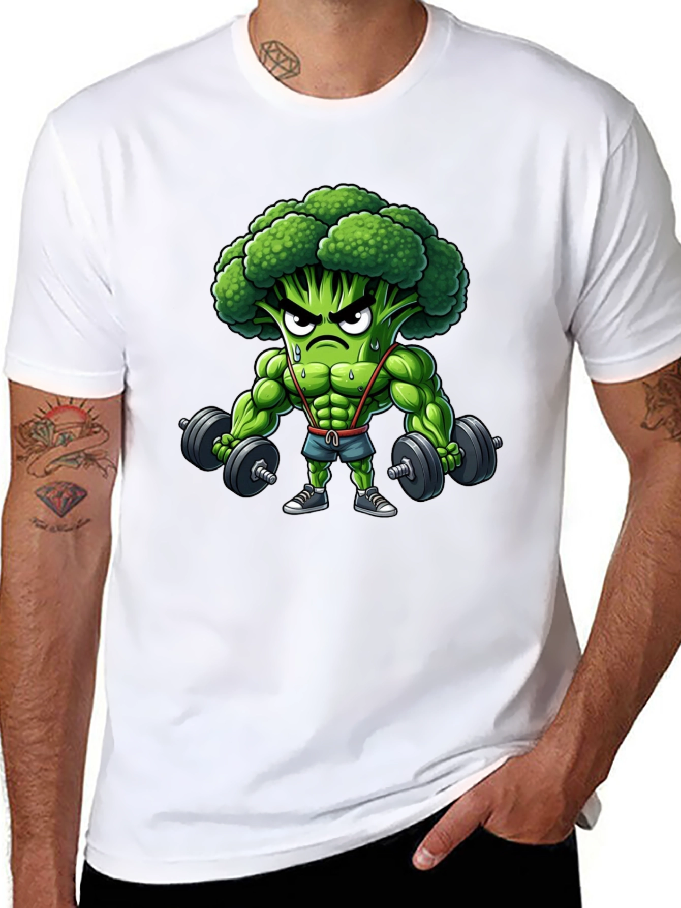 Broccoli Bodybuilder Graphic Tee - Funny Gym Shirt