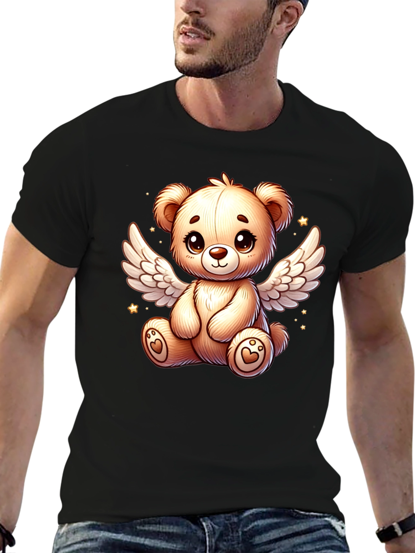 Angel Teddy Bear Black T-Shirt