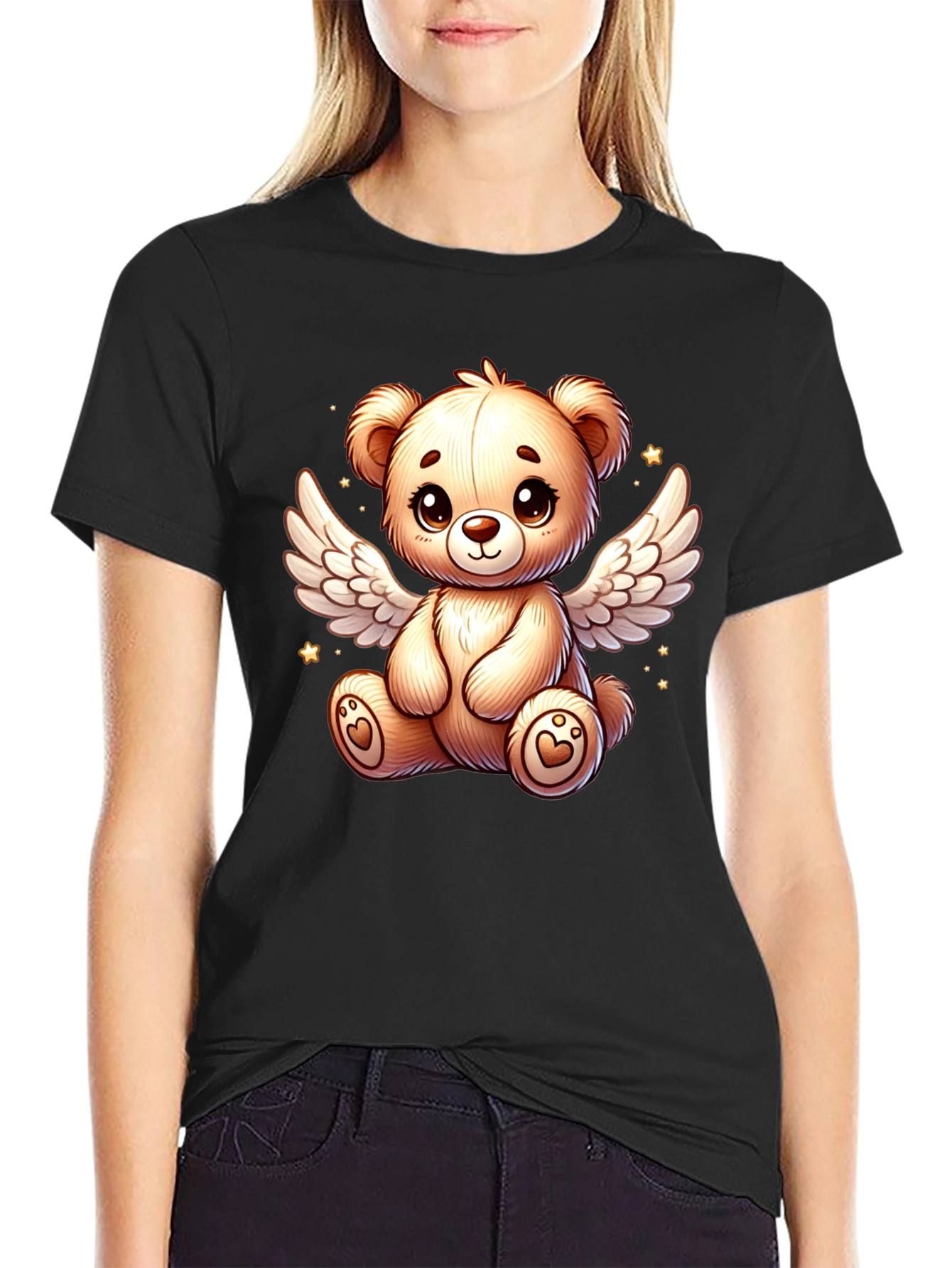 Angel Teddy Bear Black T-Shirt