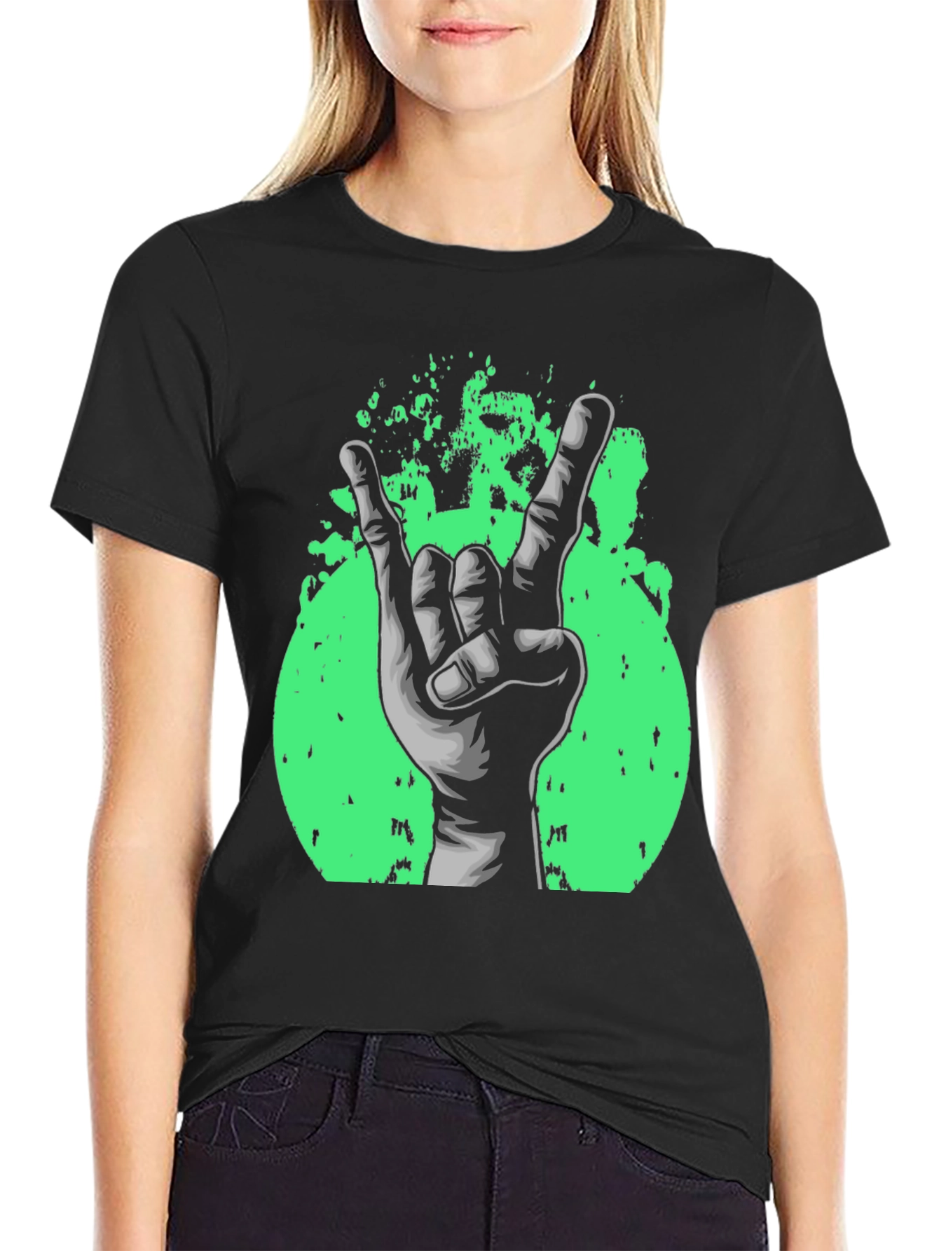 Rock On! Graphic Print Black T-Shirt