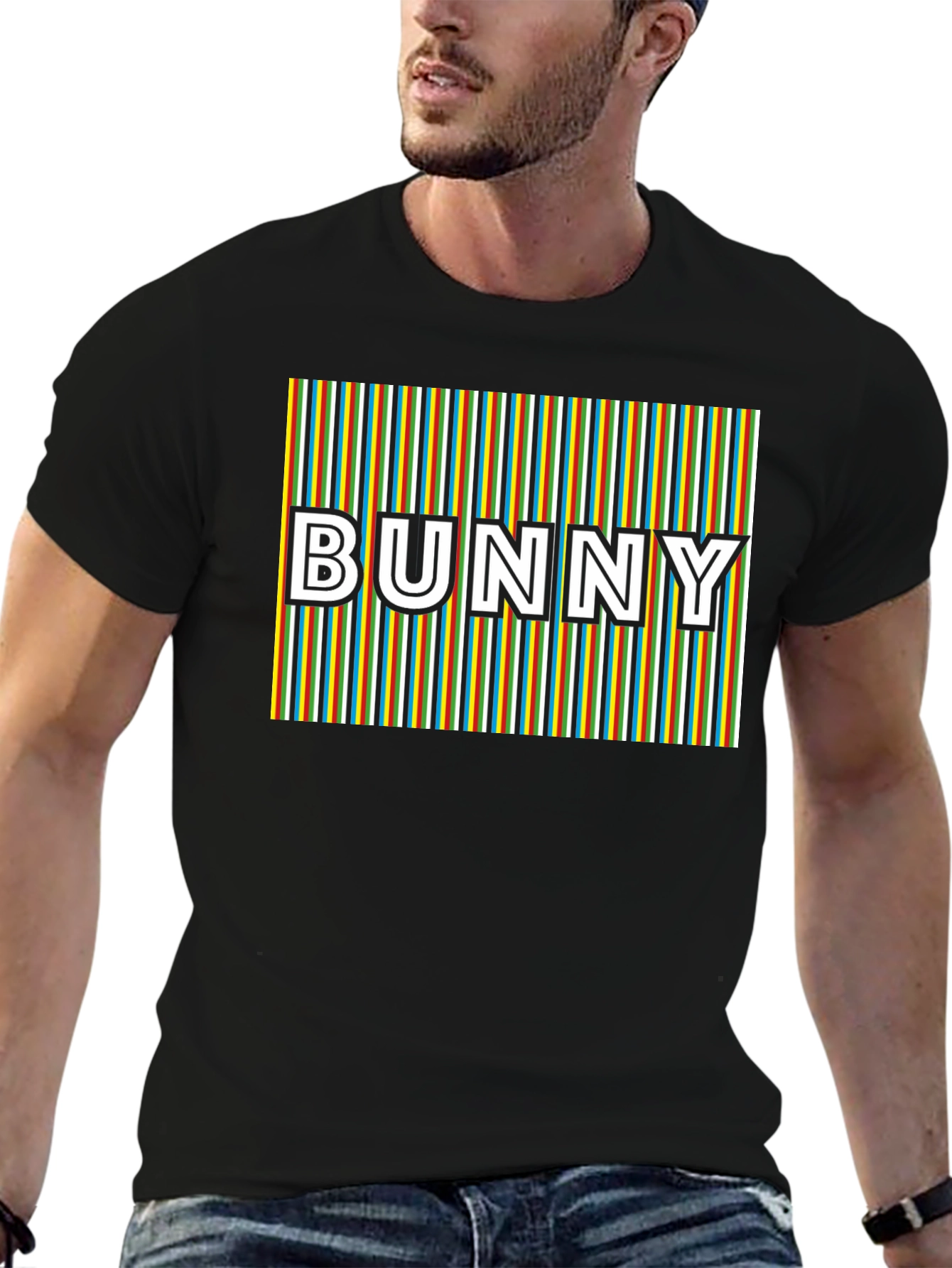 Retro Bunny Graphic T-Shirt - Striped Design