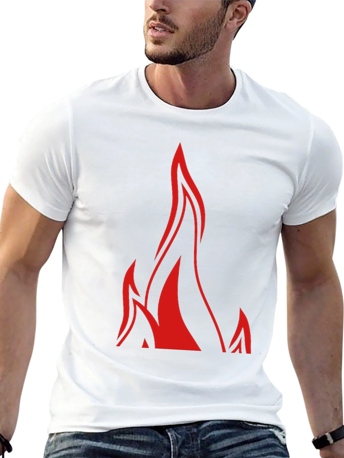 Mens Black T-Shirt with Red Flame Graphic
