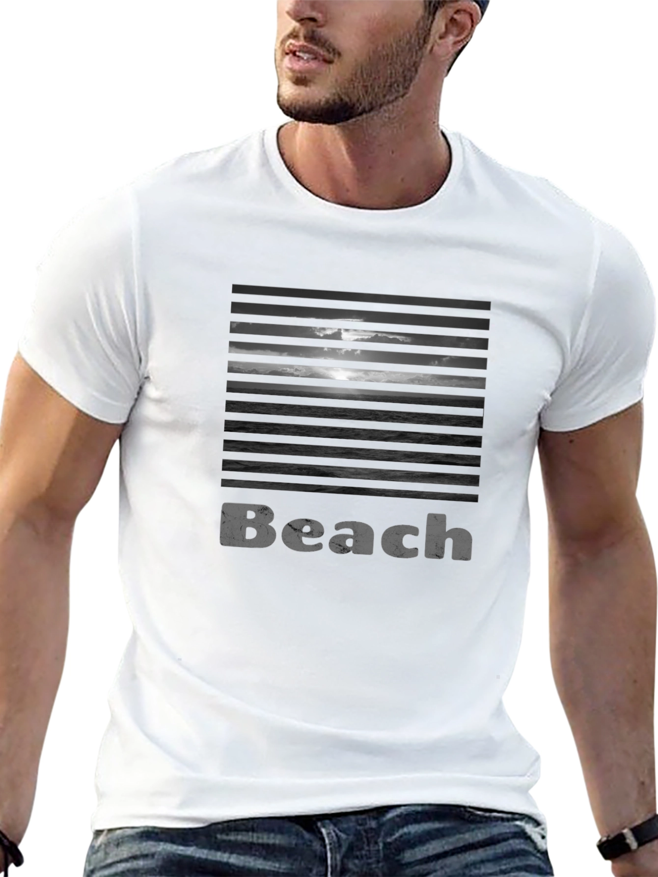 Beach Horizon Graphic Print Crew Neck T-Shirt