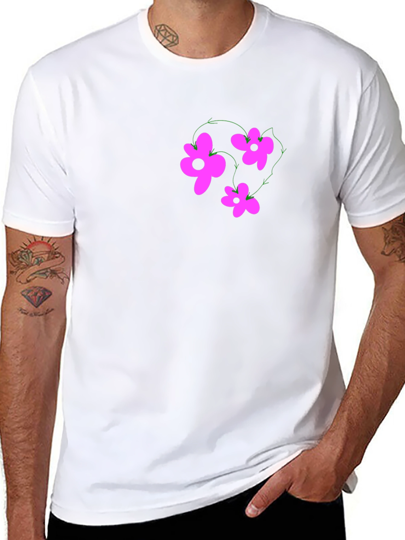 Black T-Shirt with Pink Flower Graphic
