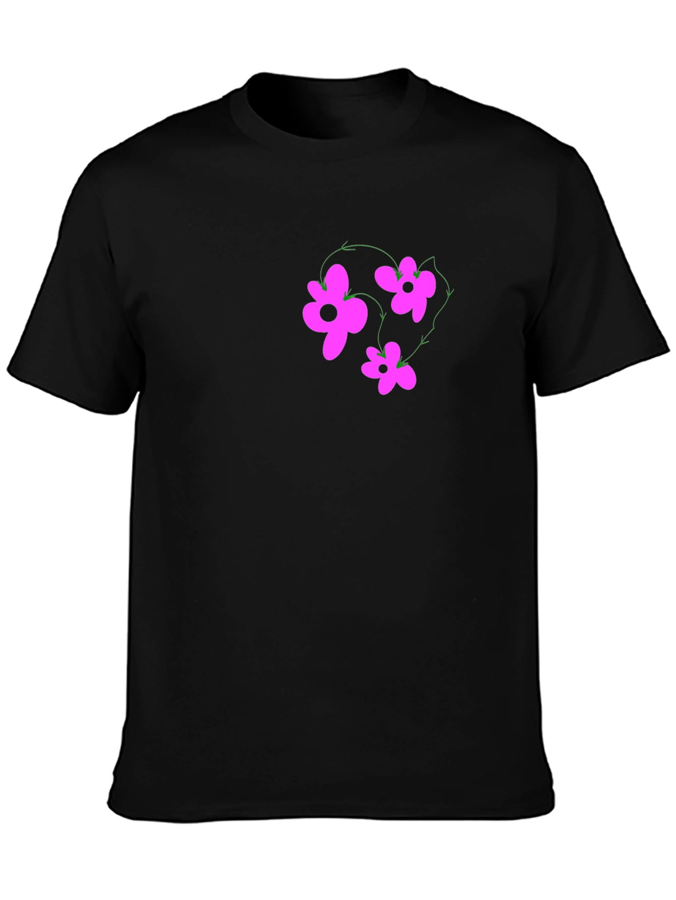 Black T-Shirt with Pink Flower Graphic