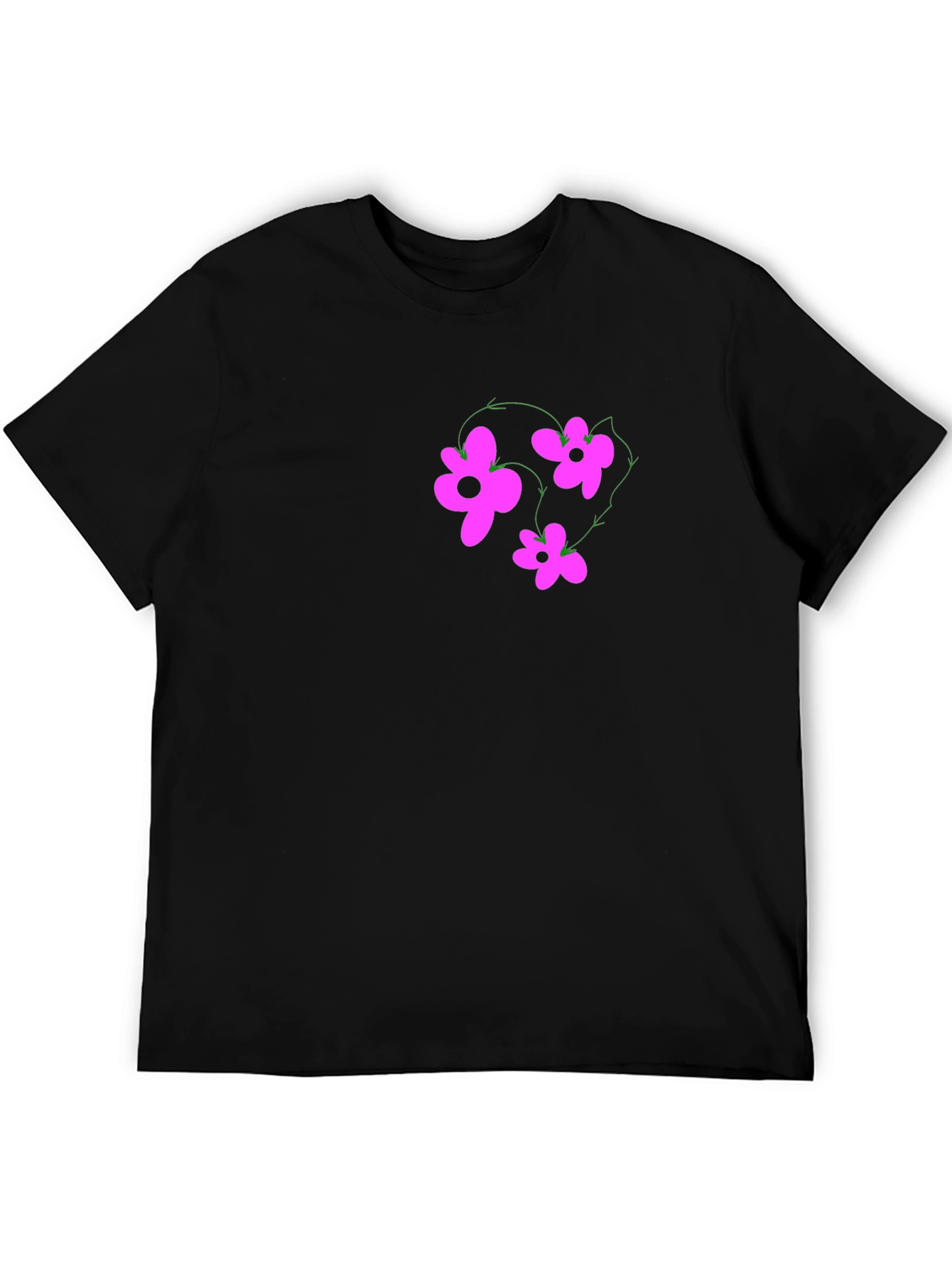Black T-Shirt with Pink Flower Graphic