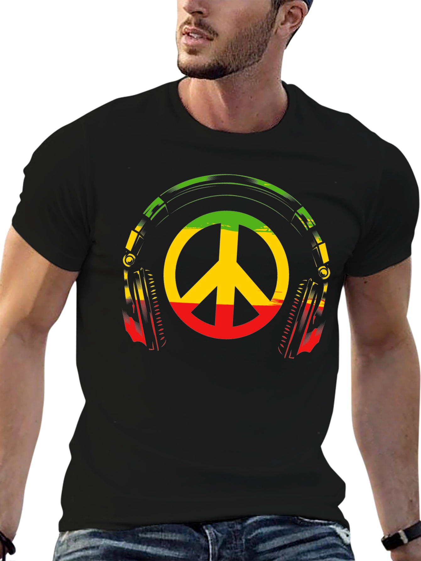 Rasta Peace Sign Headphones Graphic Tee
