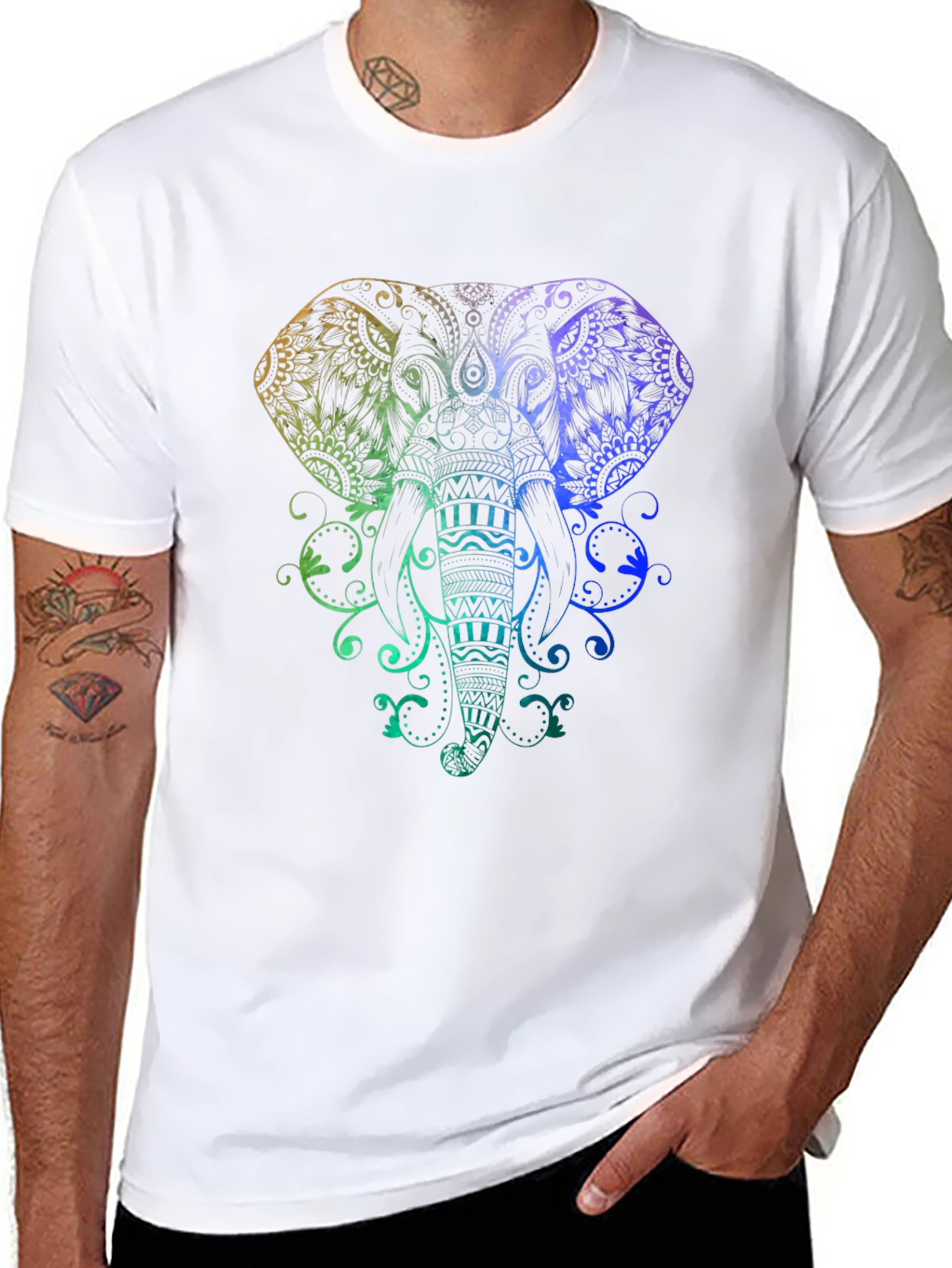Rainbow Elephant Graphic Black T-Shirt