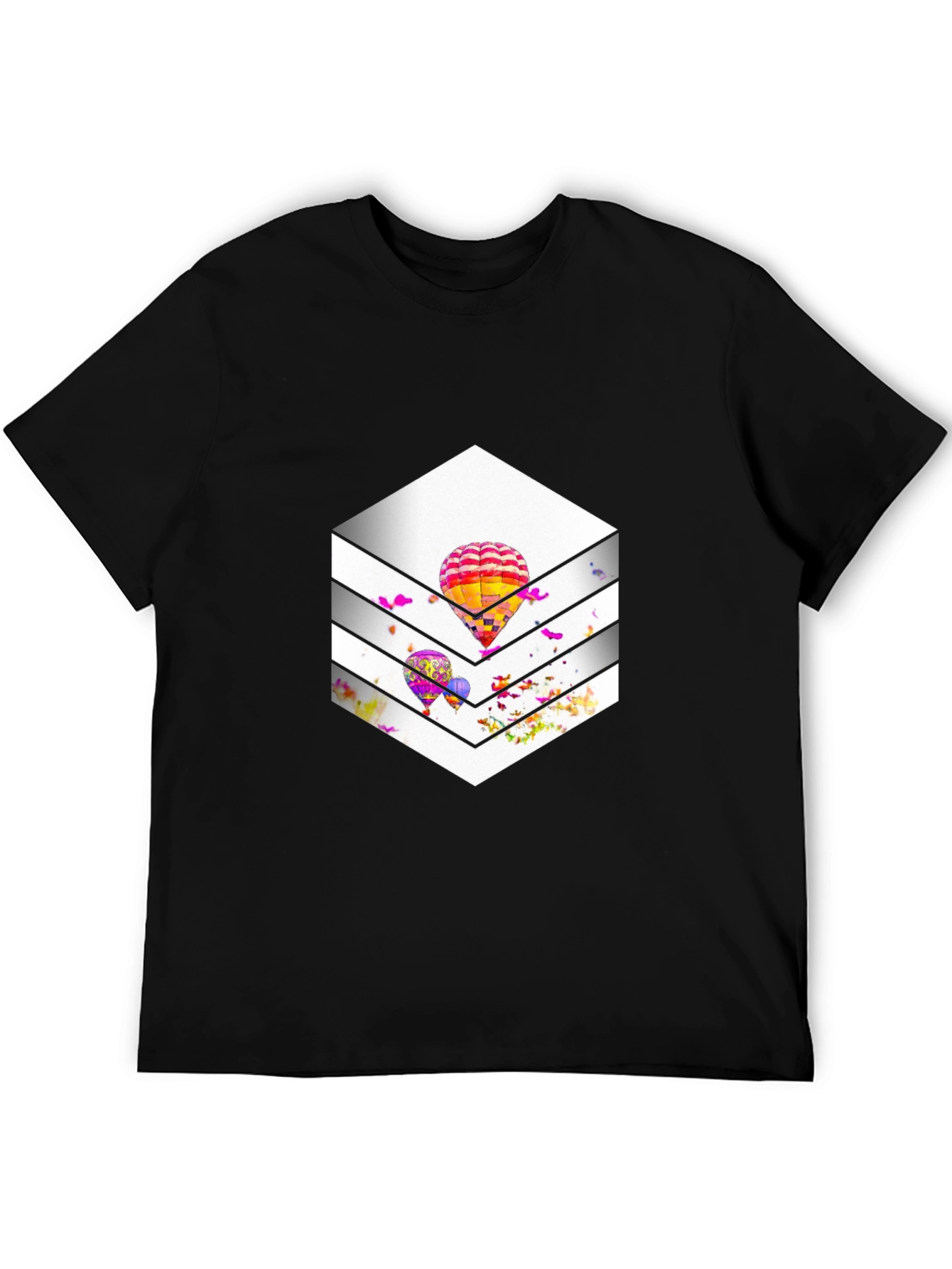 Stylish Black T-Shirt with Hot Air Balloon Graphic Design