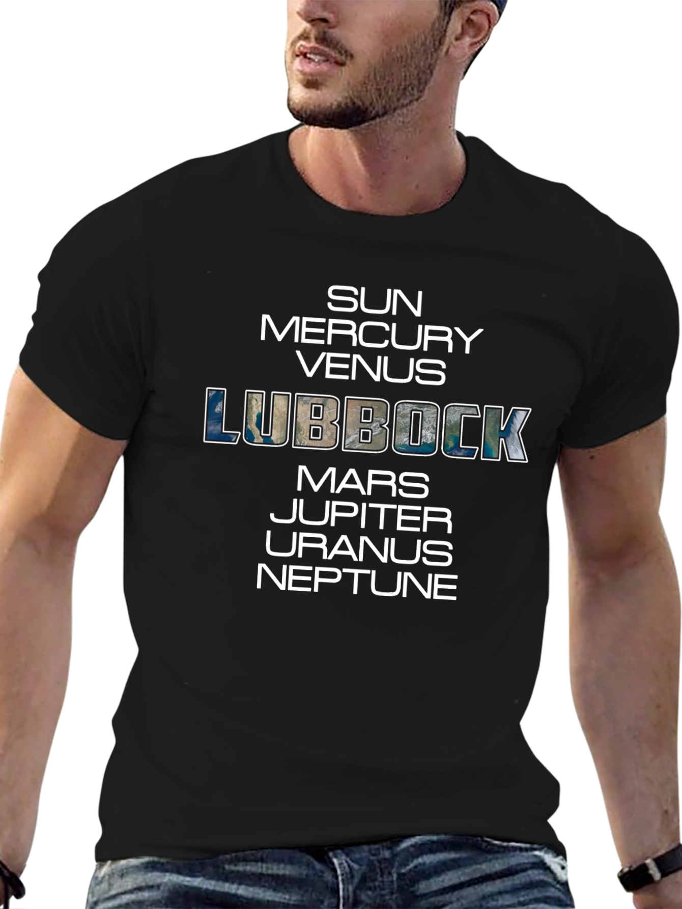 Planets Lubbock T-Shirt - Black Cotton Blend Tee