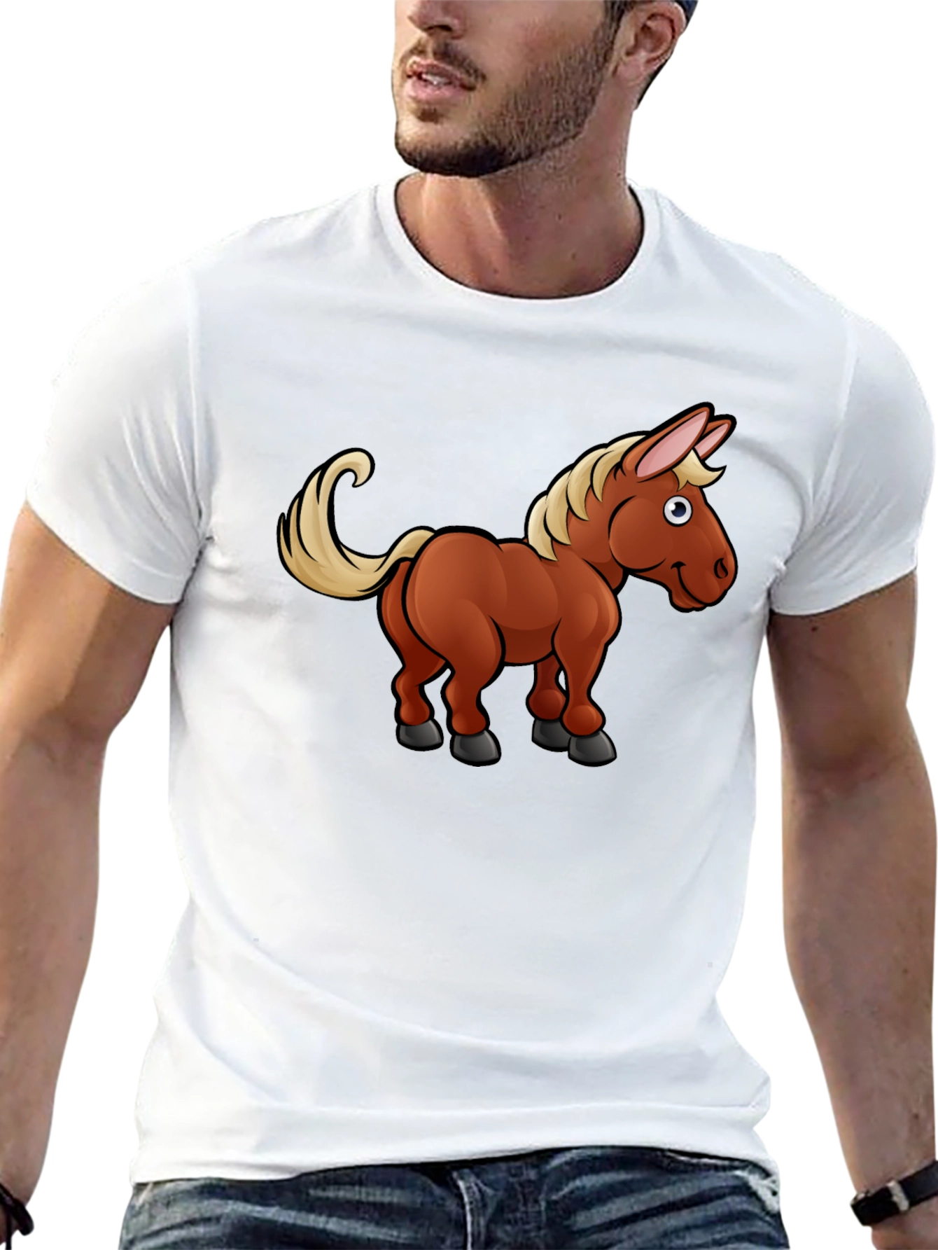 Cartoon Horse T-Shirt - Black Cotton Tee