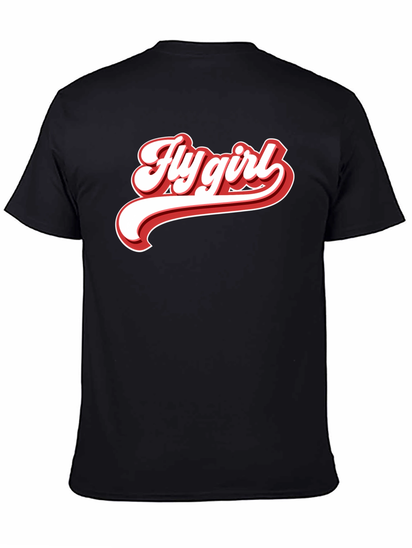 Retro Fly Girl Graphic Tee - Black Cotton T-Shirt
