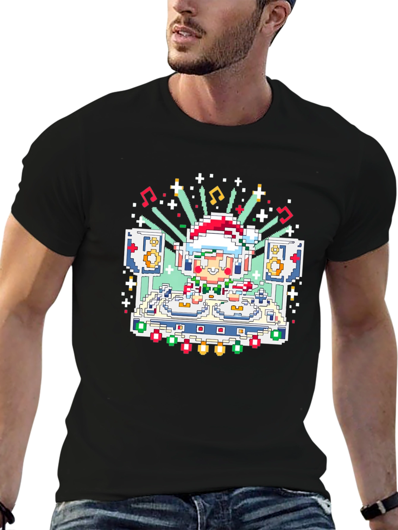 Pixel Art Santa DJ T-Shirt