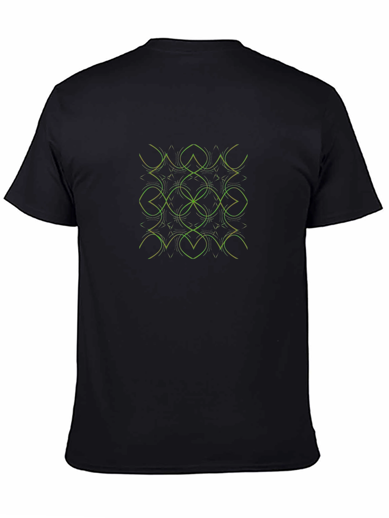 Geometric Green Graphic Print Black T-Shirt