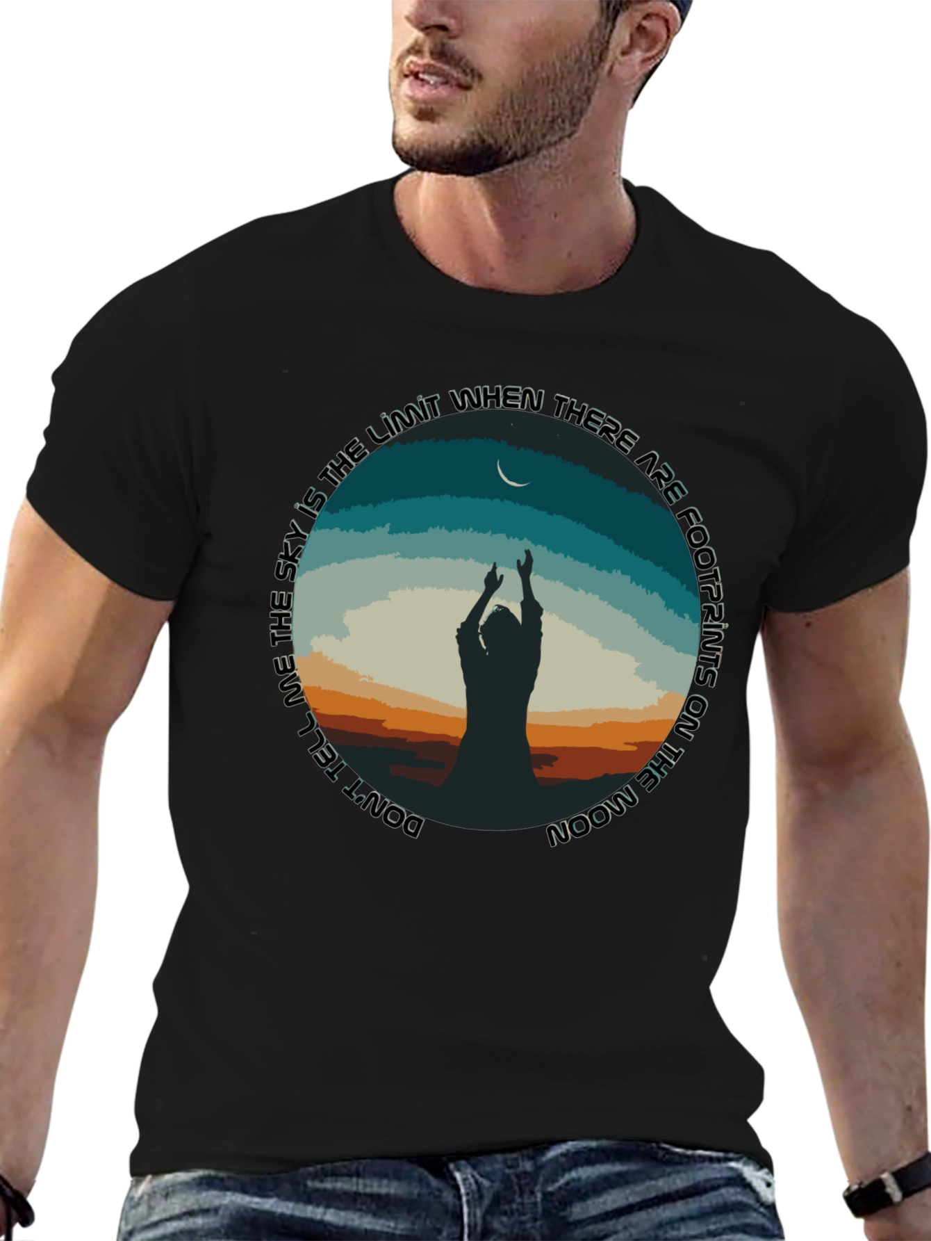 Moon Footprints Graphic Tee - Black Unisex T-Shirt