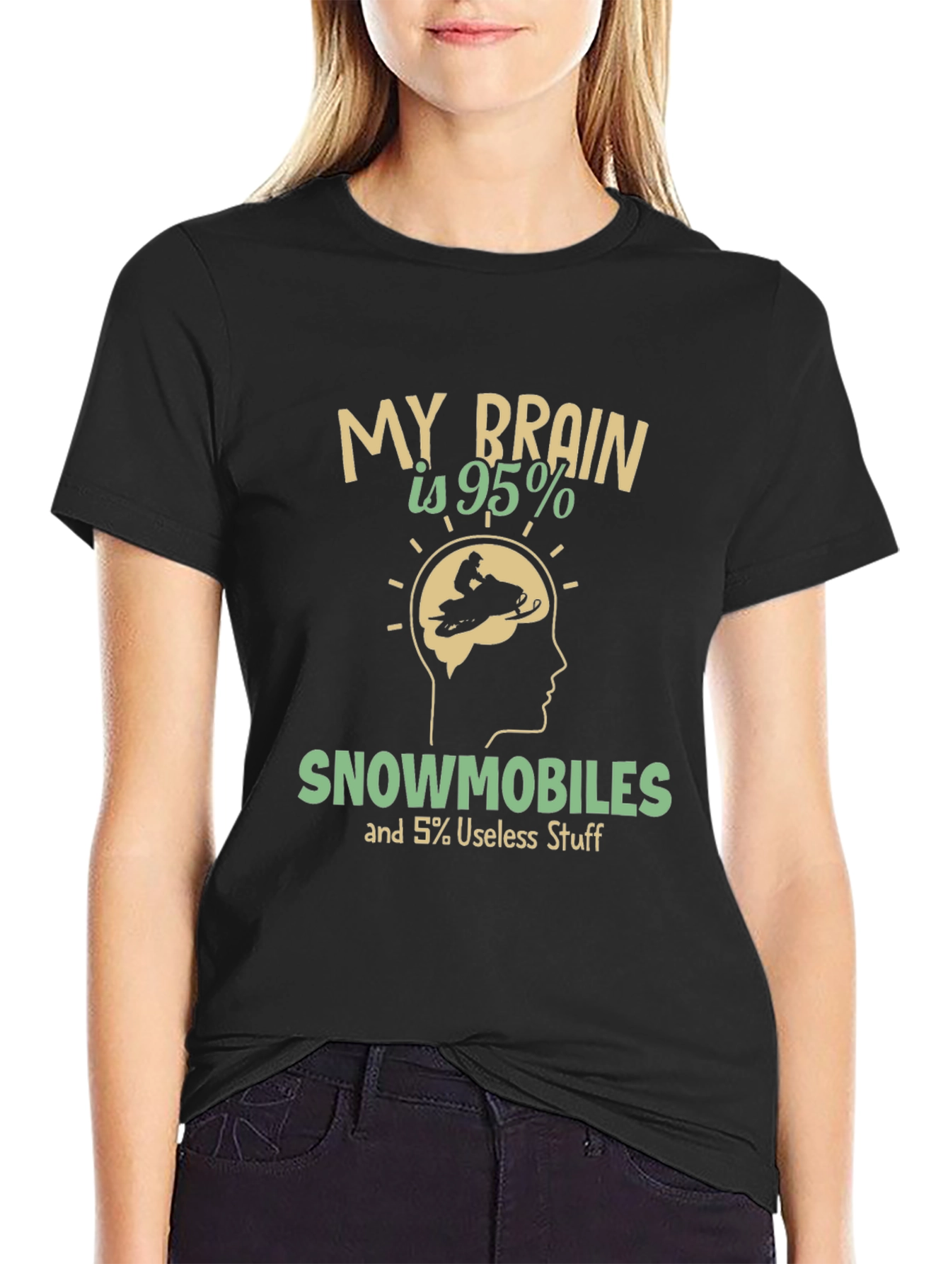 Funny Snowmobile T-Shirt - Brain is 95% Snowmobiles