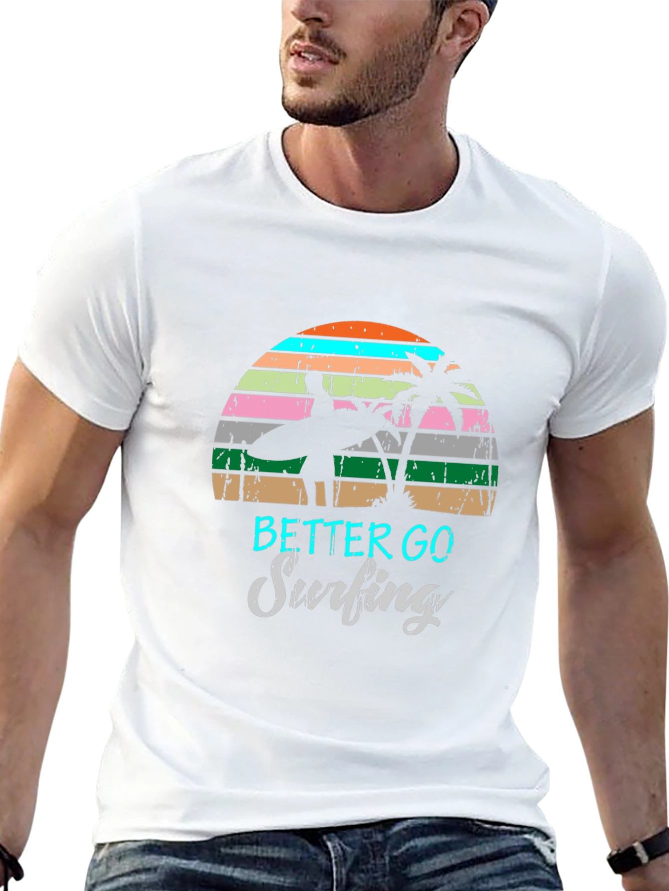 Retro Surfing T-Shirt Palm Tree Design