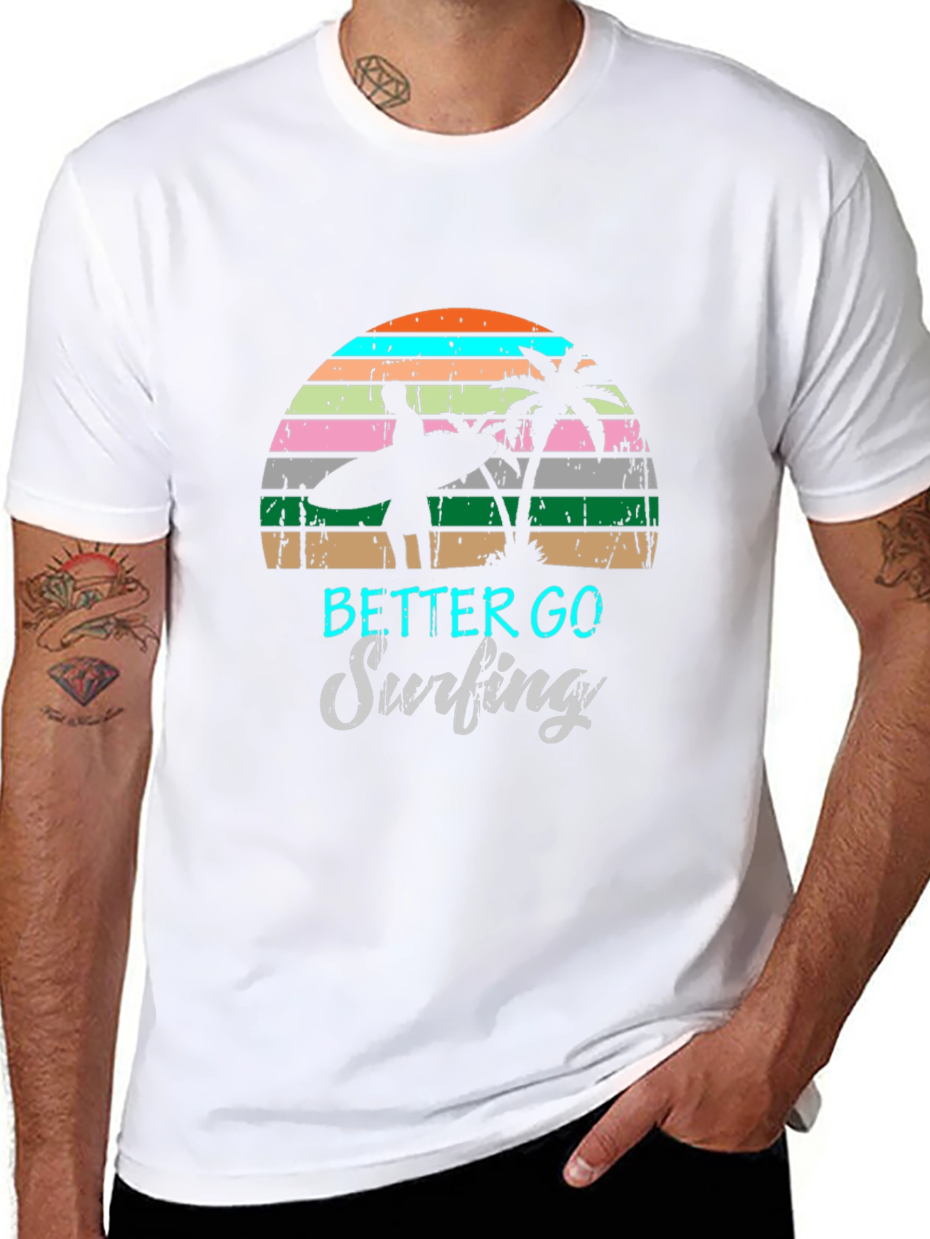 Retro Surfing T-Shirt Palm Tree Design