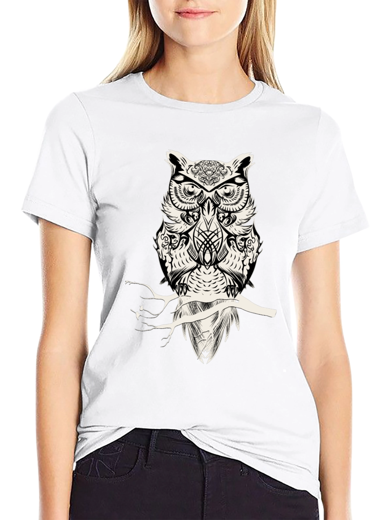 Owl Graphic Print Mens Black T-Shirt