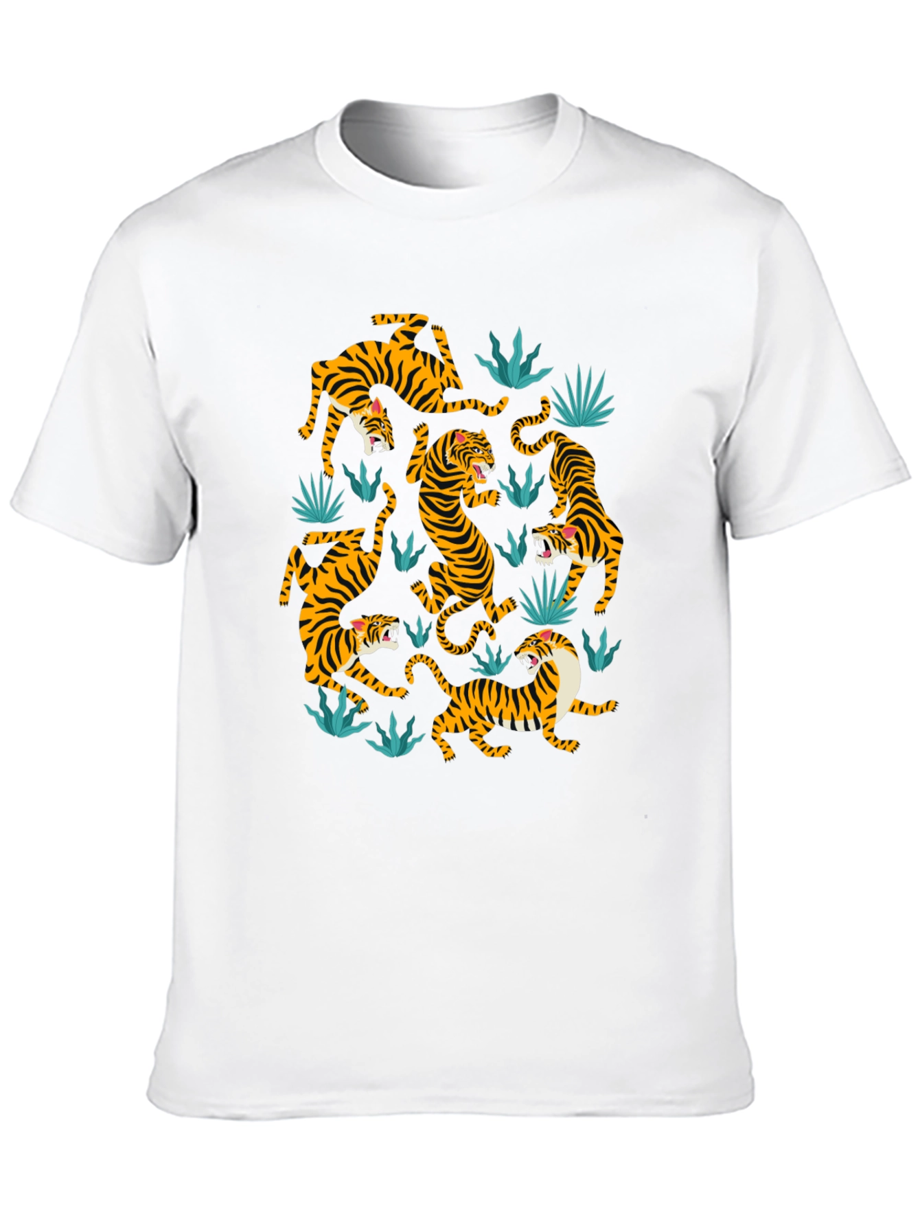 Tiger Print Crew Neck T-Shirt - Black