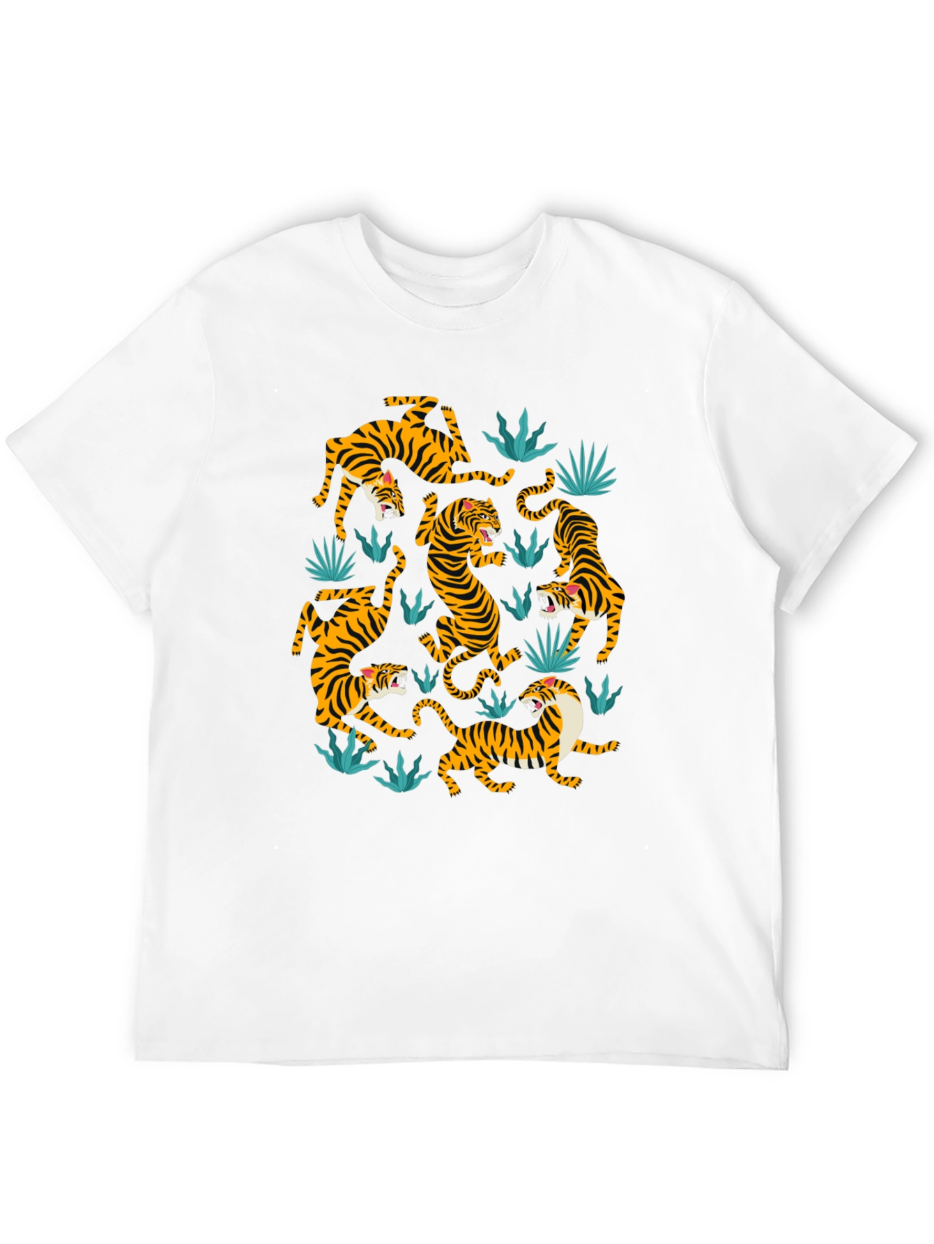 Tiger Print Crew Neck T-Shirt - Black