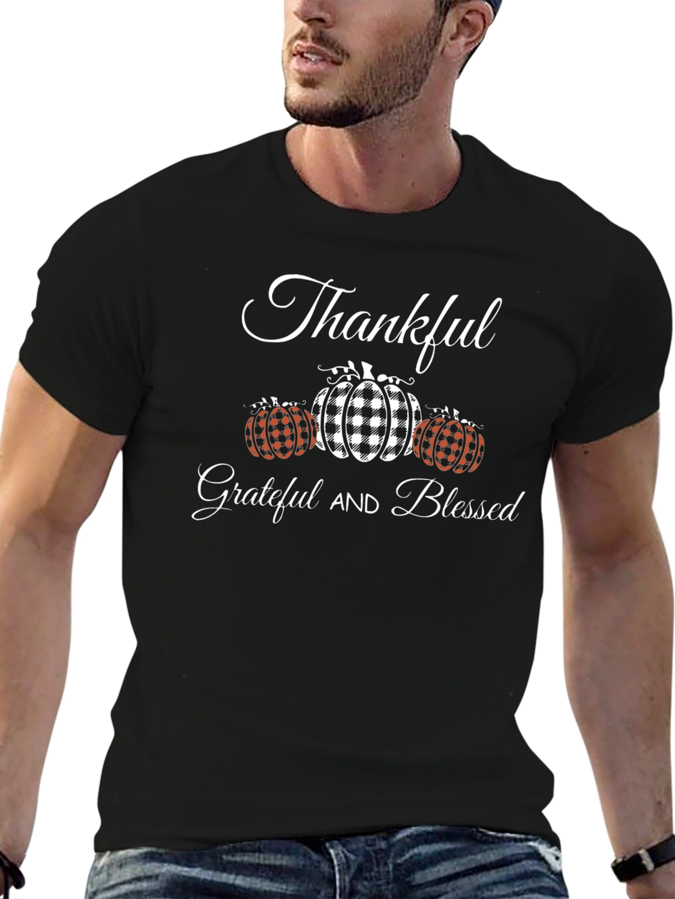 Thankful Grateful Blessed T-Shirt - Pumpkin Design