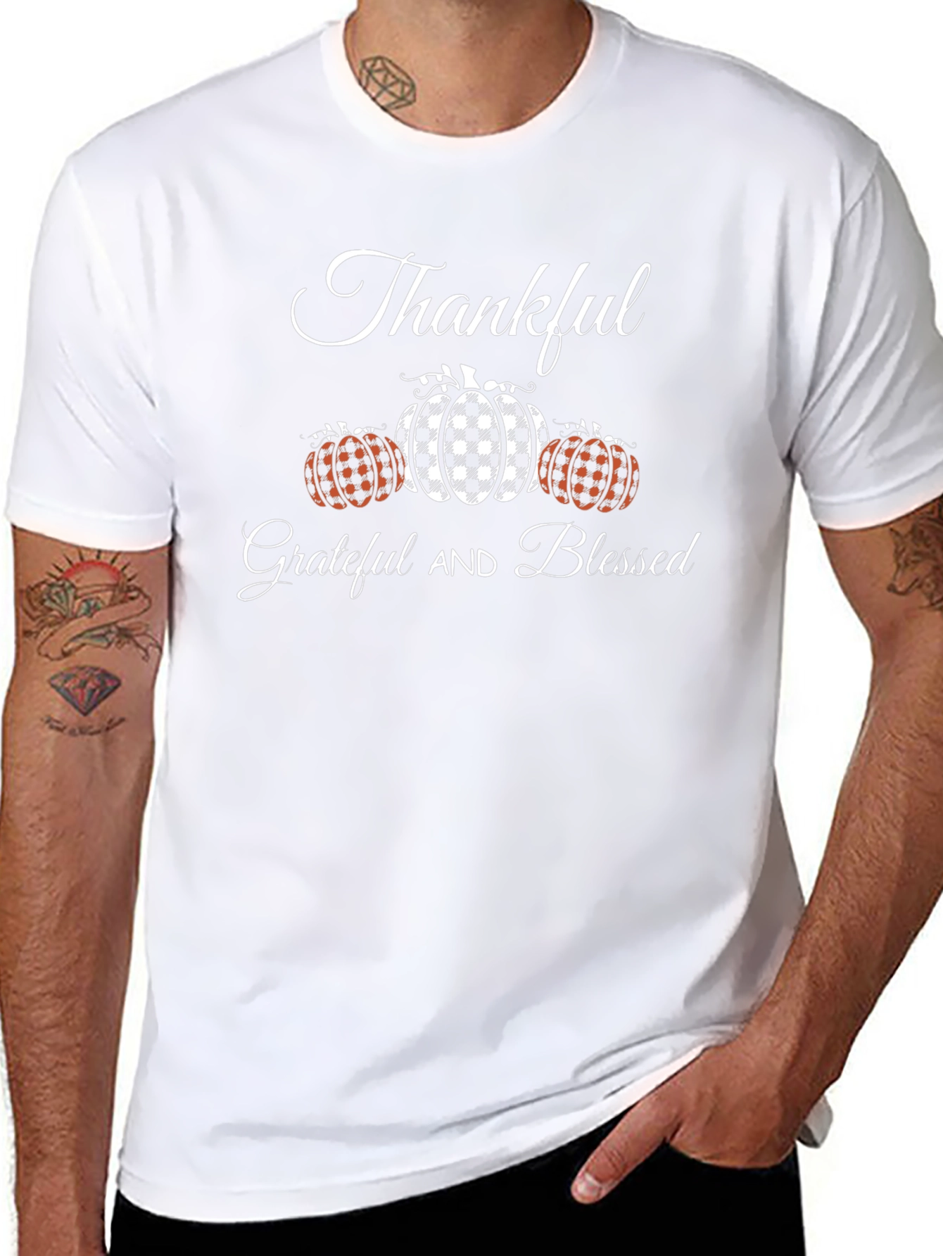 Thankful Grateful Blessed T-Shirt - Pumpkin Design